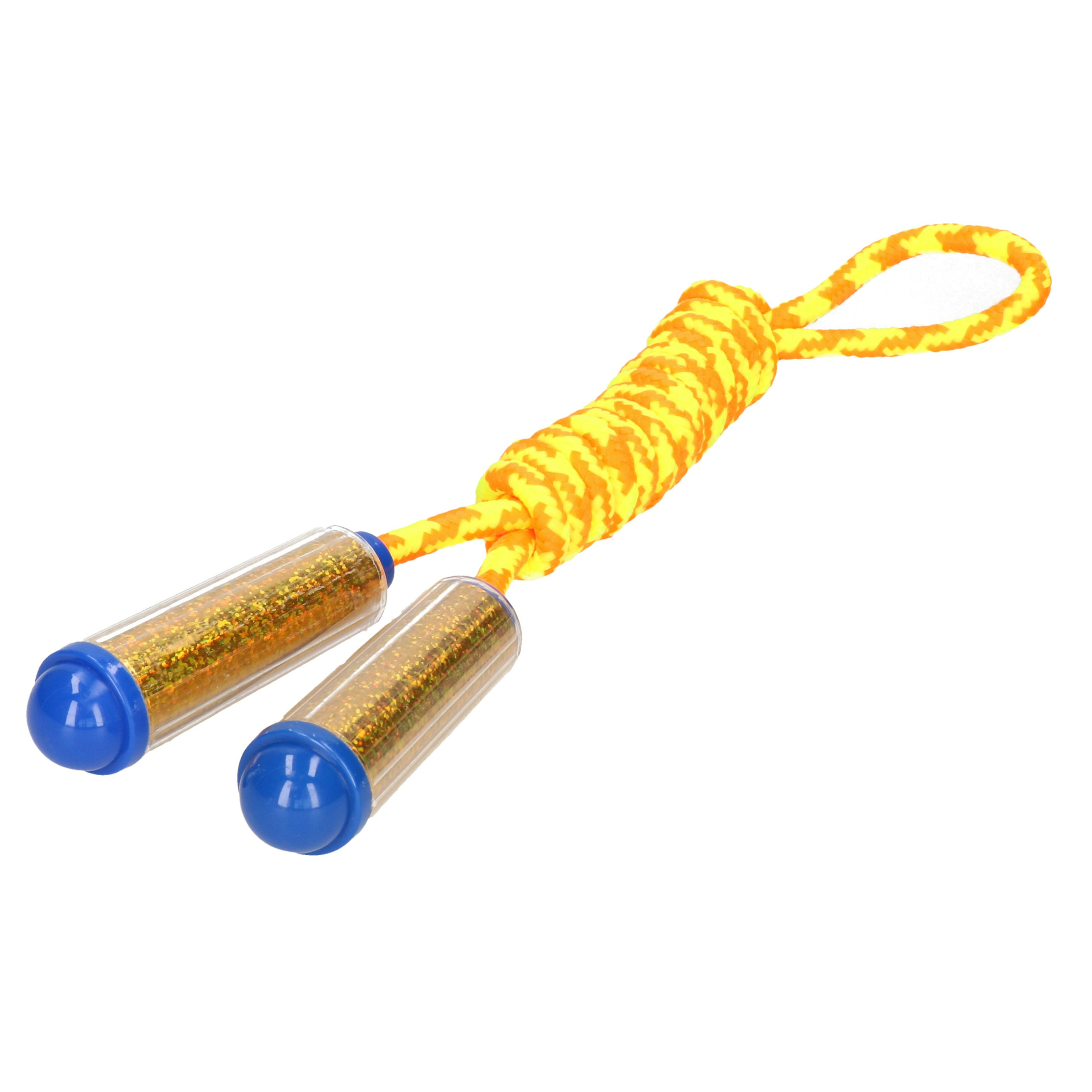 Springtouw met kunststof handvatten geel-oranje-goud 210 cm speelgoed