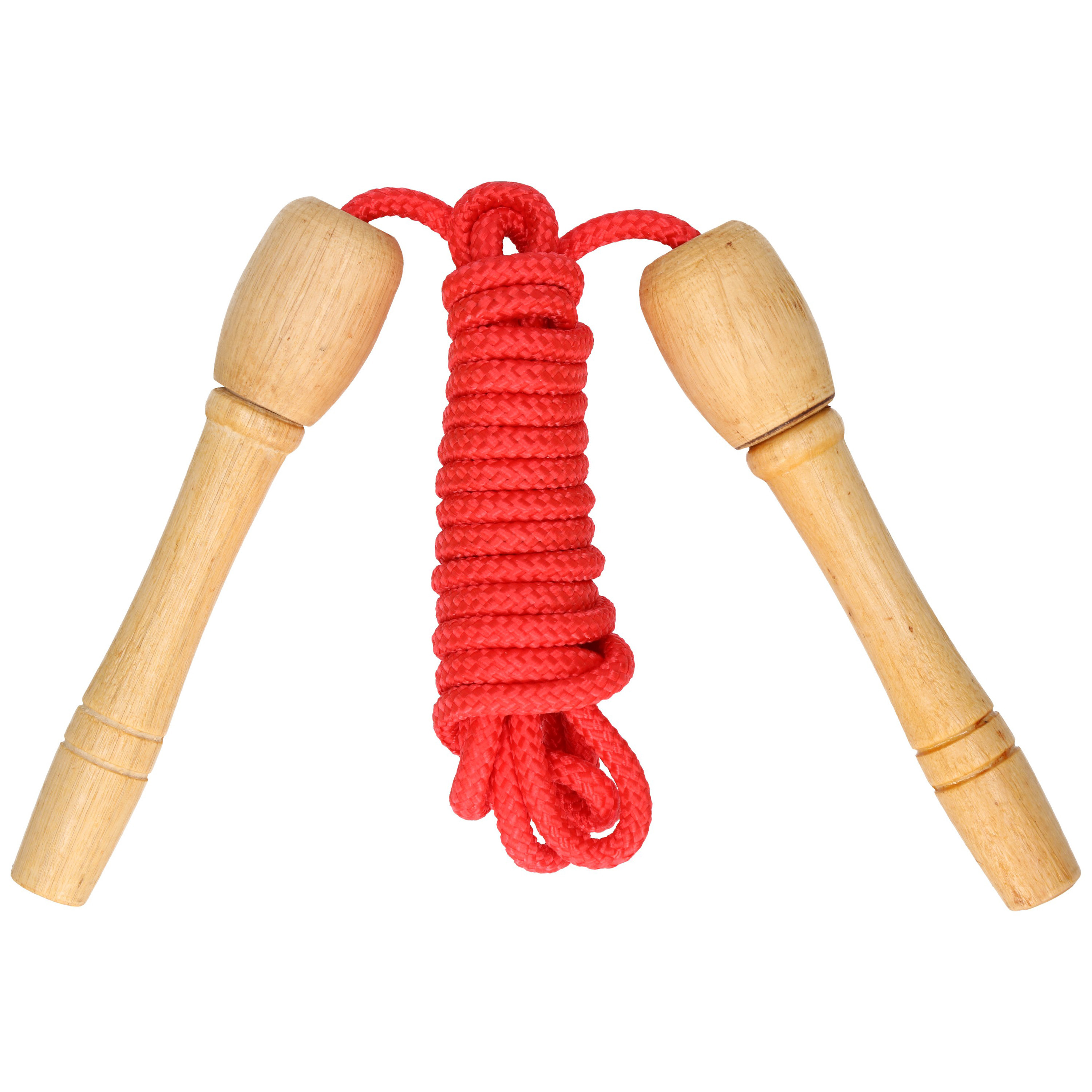 Springtouw speelgoed met houten handvat rood 240 cm buitenspeelgoed