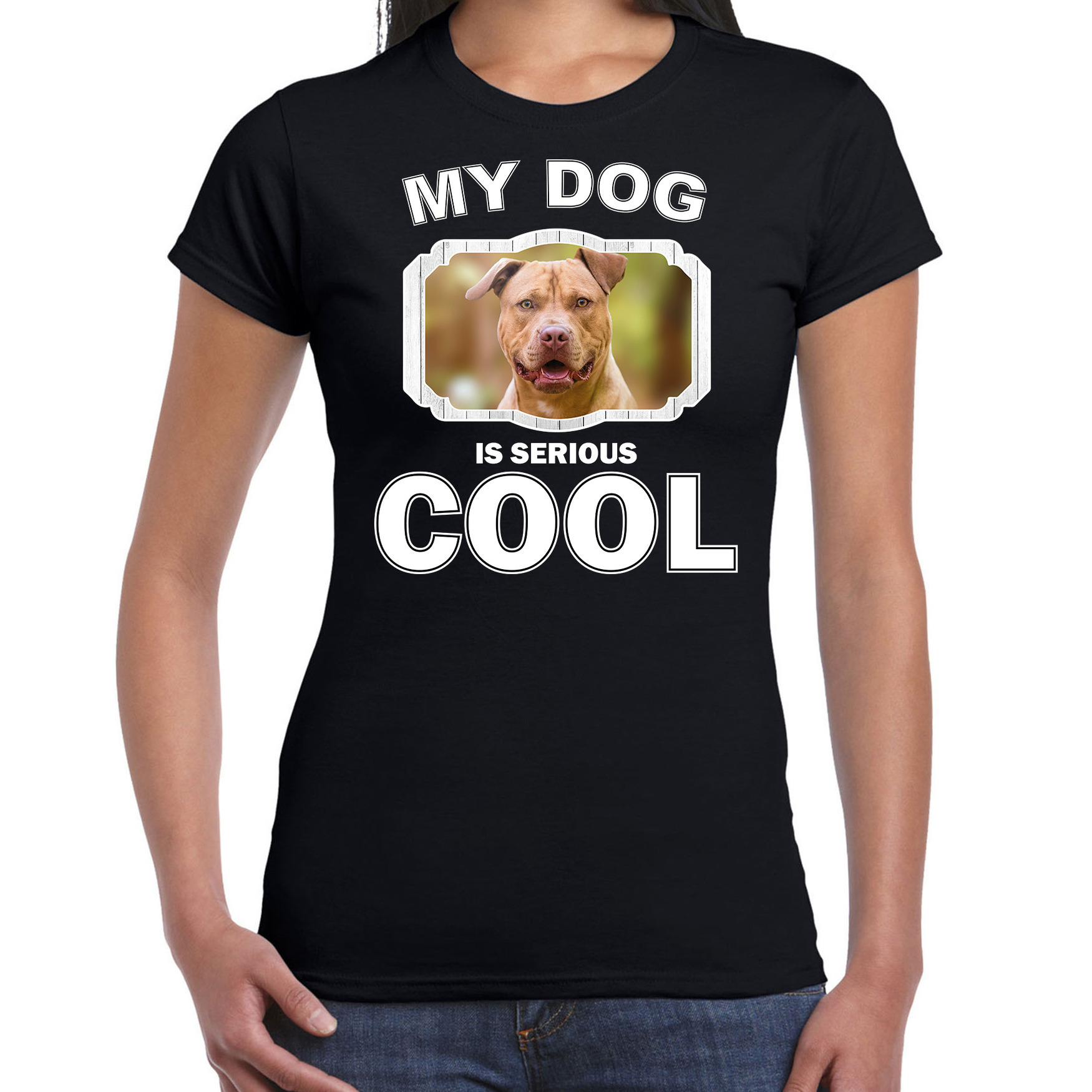 Staffordshire bull terrier honden t-shirt my dog is serious cool zwart voor dames