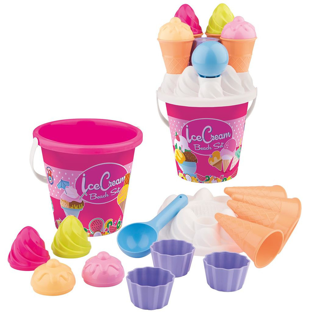 Strand-zandbak speelgoed roze emmer met vormpjes en ijsvormpjes