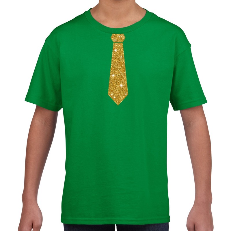 Stropdas goud glitter t-shirt groen voor kinderen