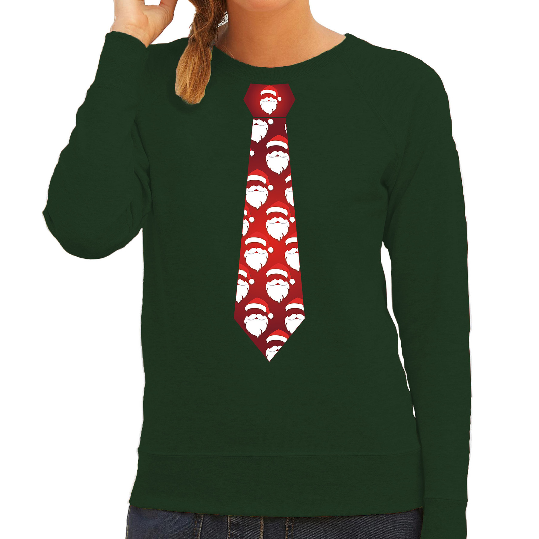 Stropdas Kersttrui-kerst sweater kerstmannen groen voor dames