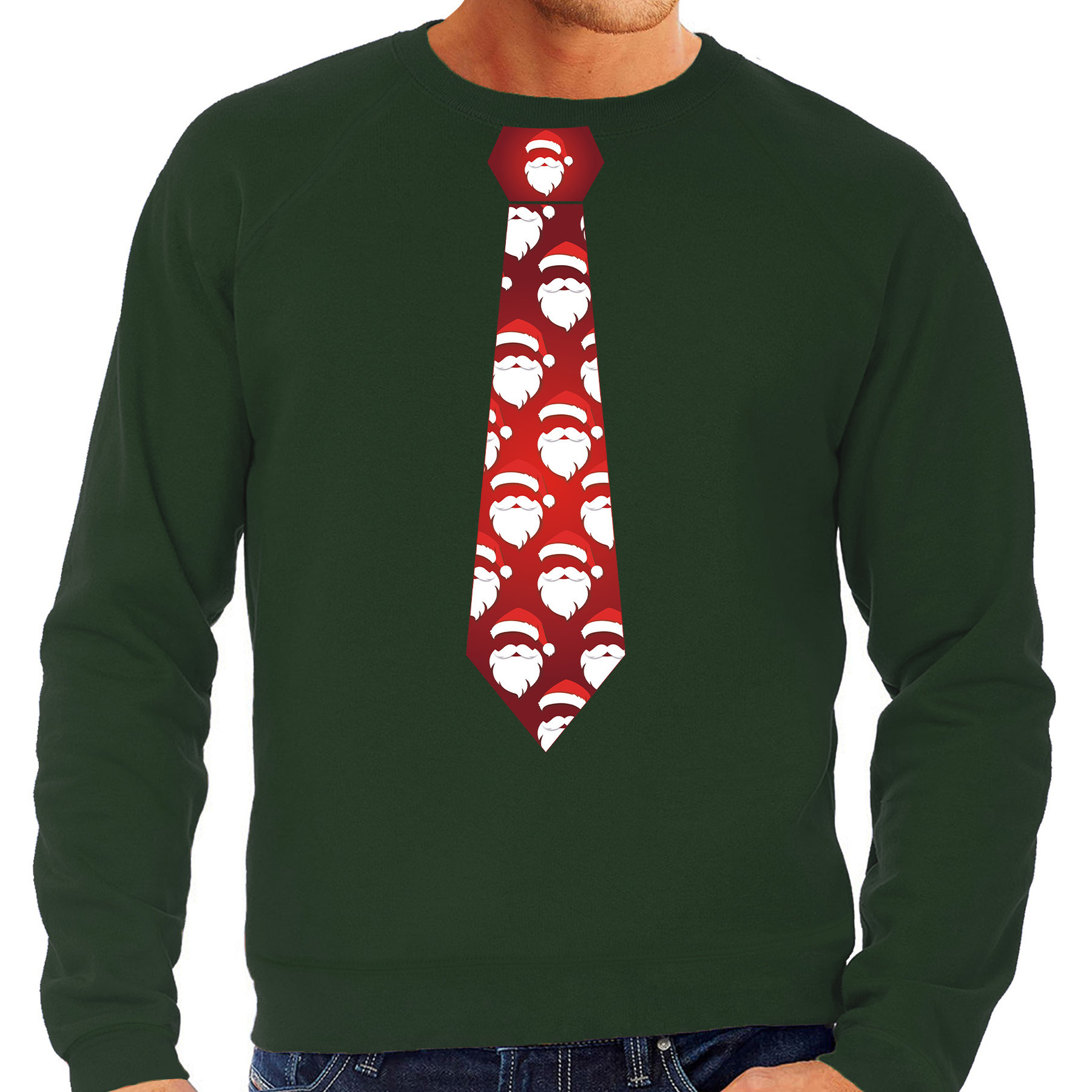 Stropdas Kersttrui-kerst sweater kerstmannen groen voor heren