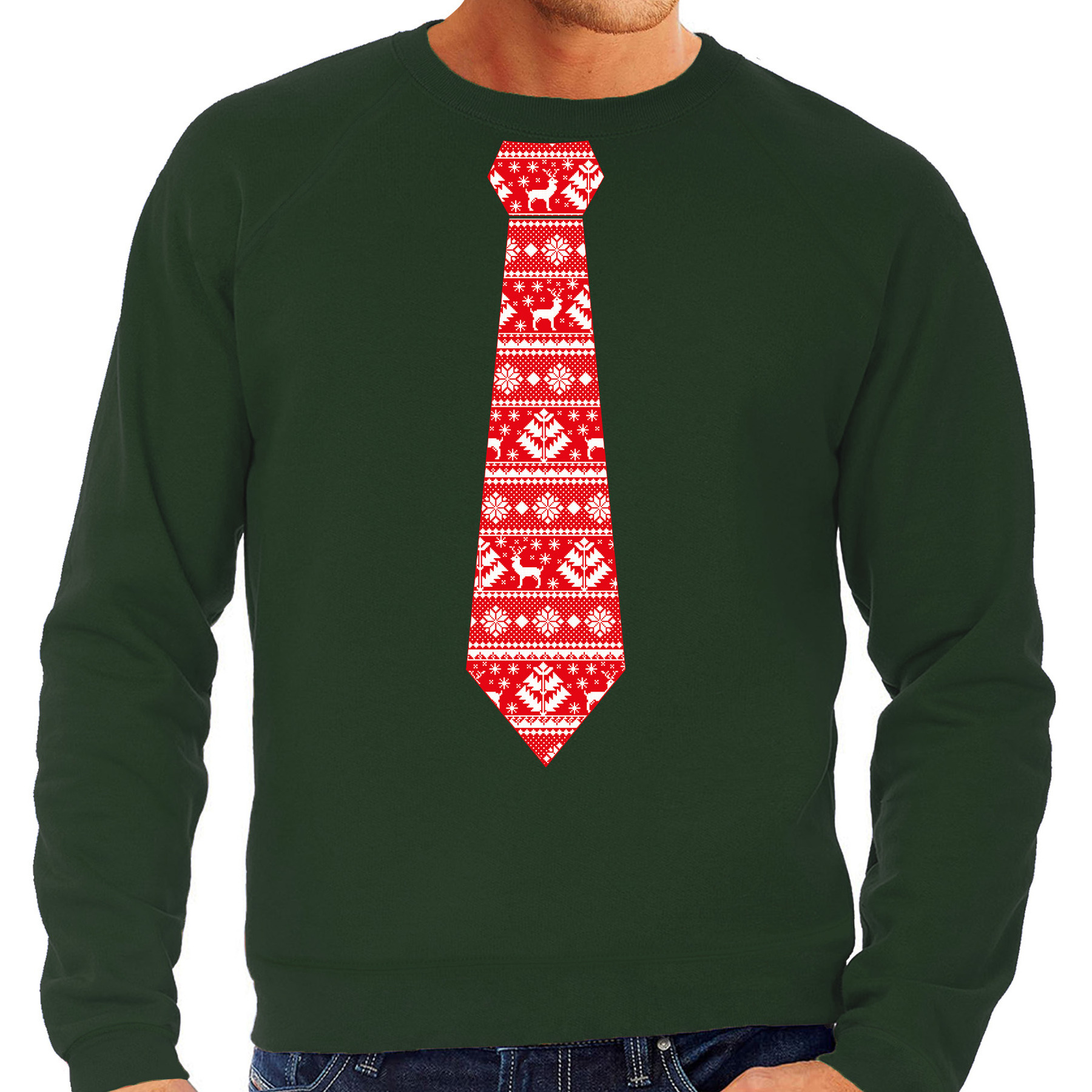 Stropdas Kersttrui-kerst sweater kerstpatroon groen voor heren