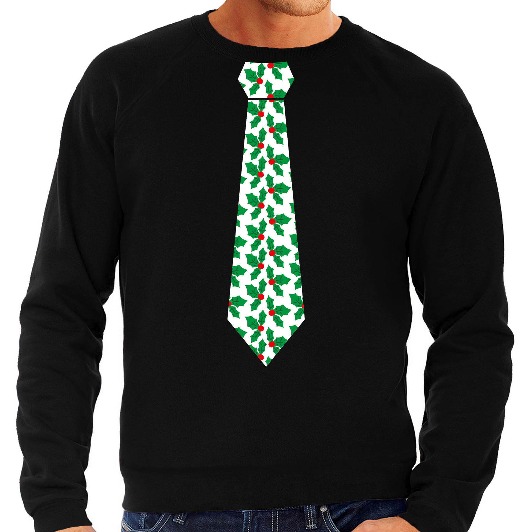 Stropdas Kersttrui-kerst sweater mistletoe zwart voor heren