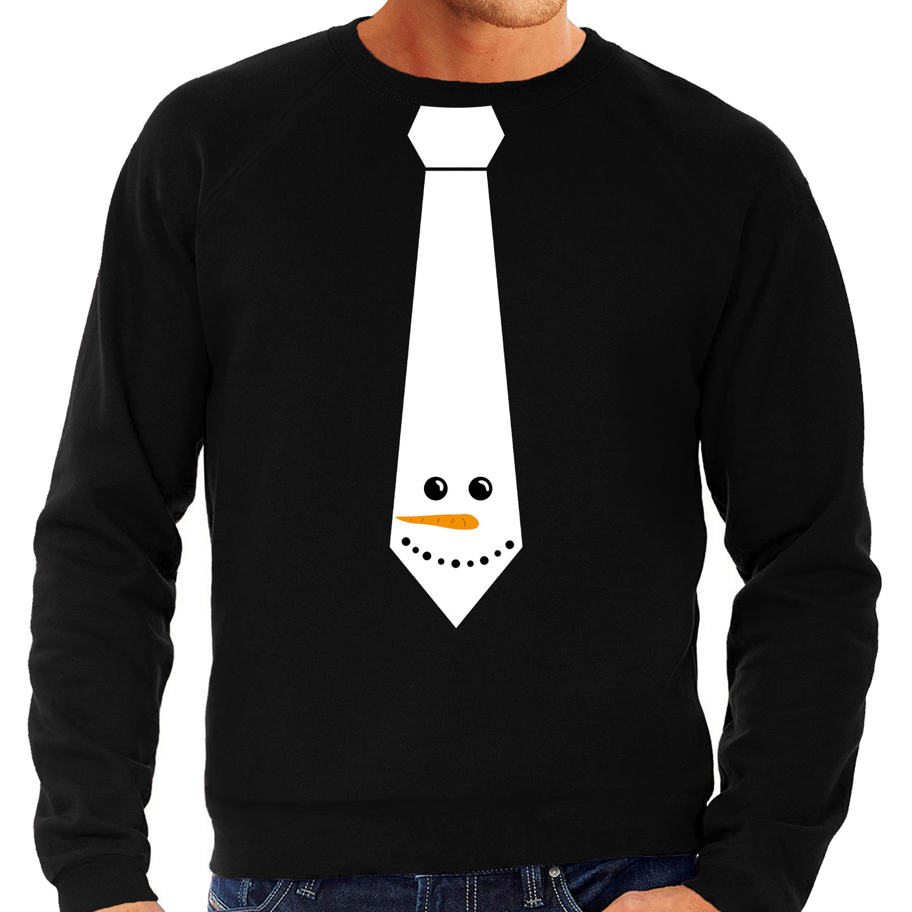 Stropdas Kersttrui-Kerst sweater sneeuwpop zwart voor heren