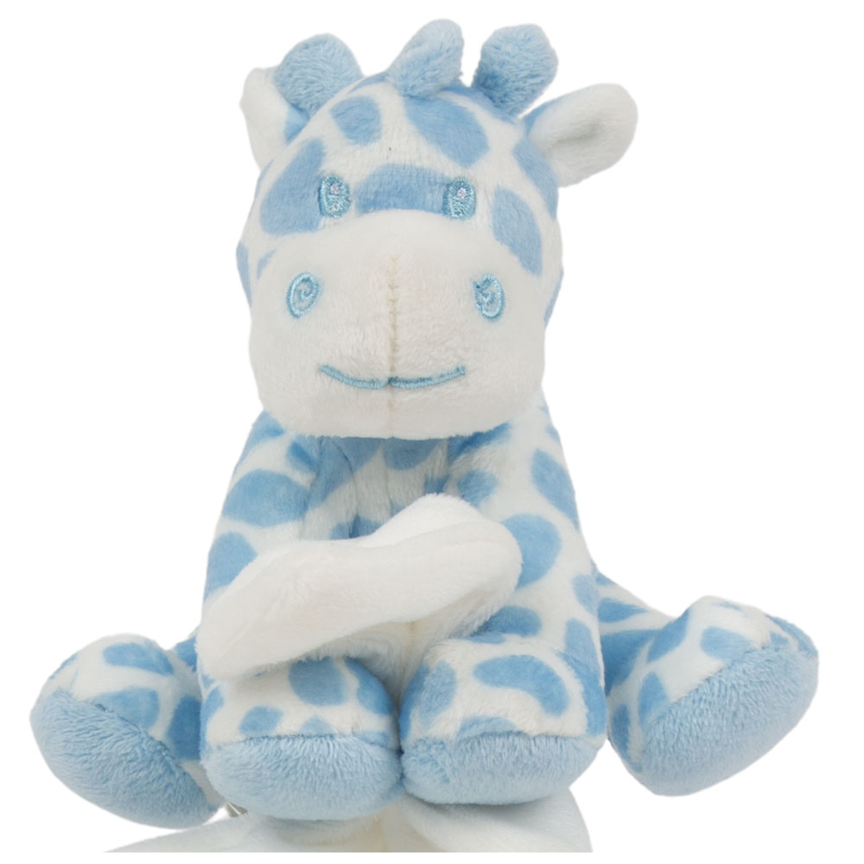 Suki Gifts pluche gevlekte giraffe knuffeldier tuttel doekje blauw-wit 30 cm