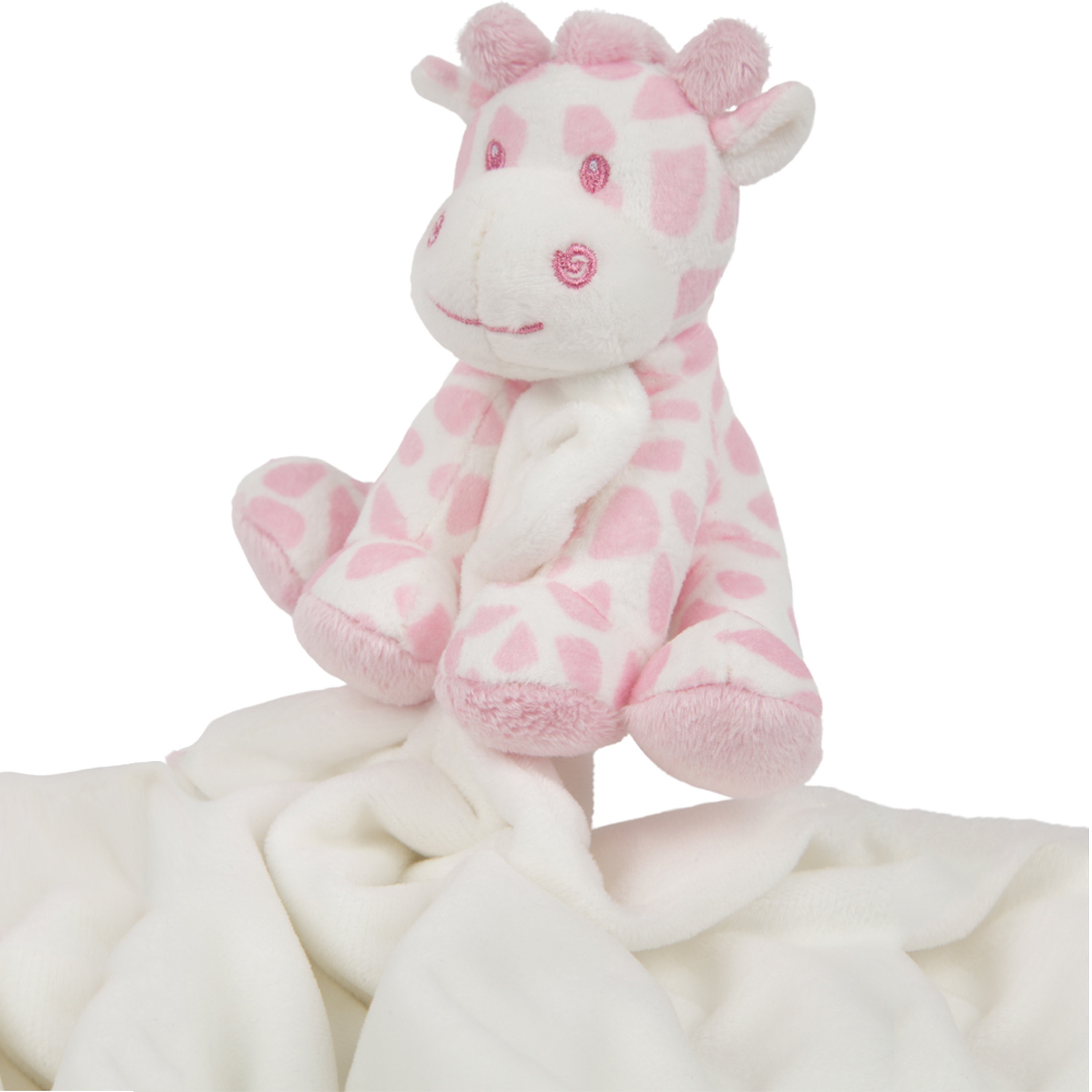 Suki Gifts pluche gevlekte giraffe knuffeldier tuttel doekje roze-wit 30 cm