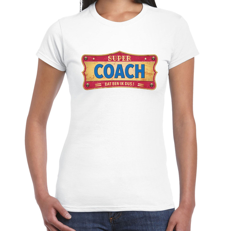 Super coach cadeau-kado t-shirt vintage wit voor dames