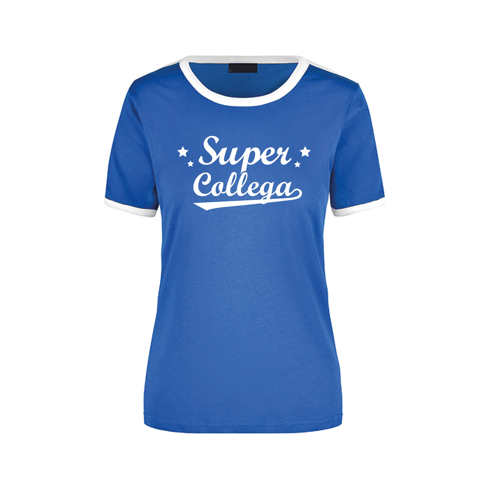 Super collega blauw-wit ringer t-shirt voor dames