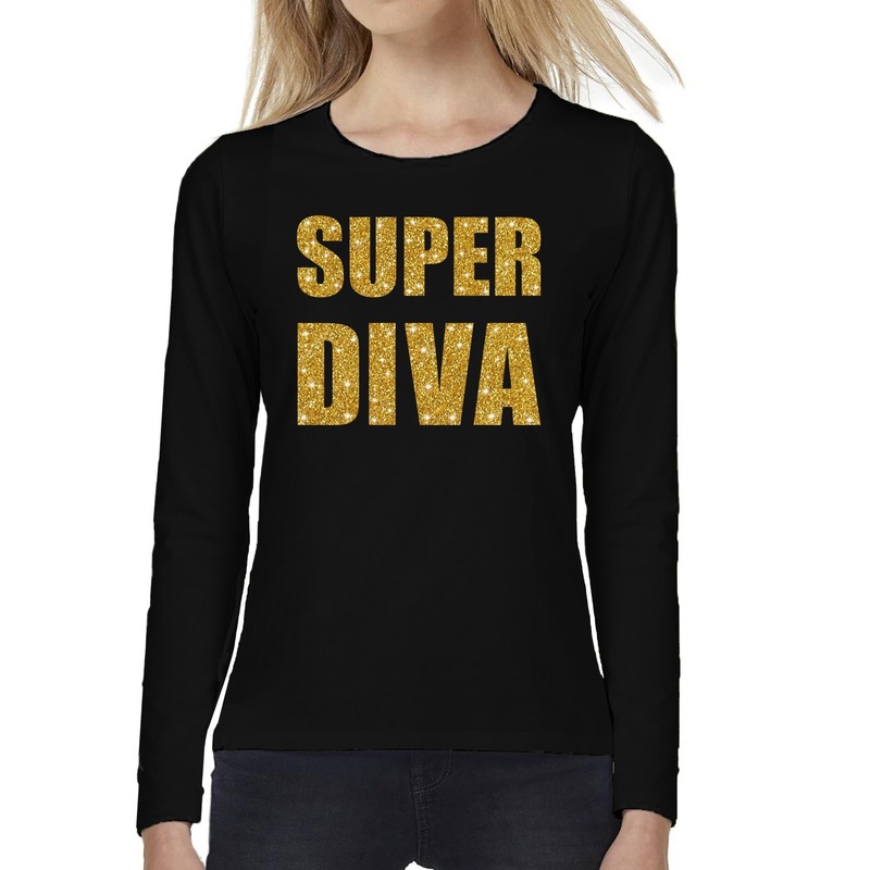 Super DIVA goud glitter t-shirt long sleeve zwart voor dames