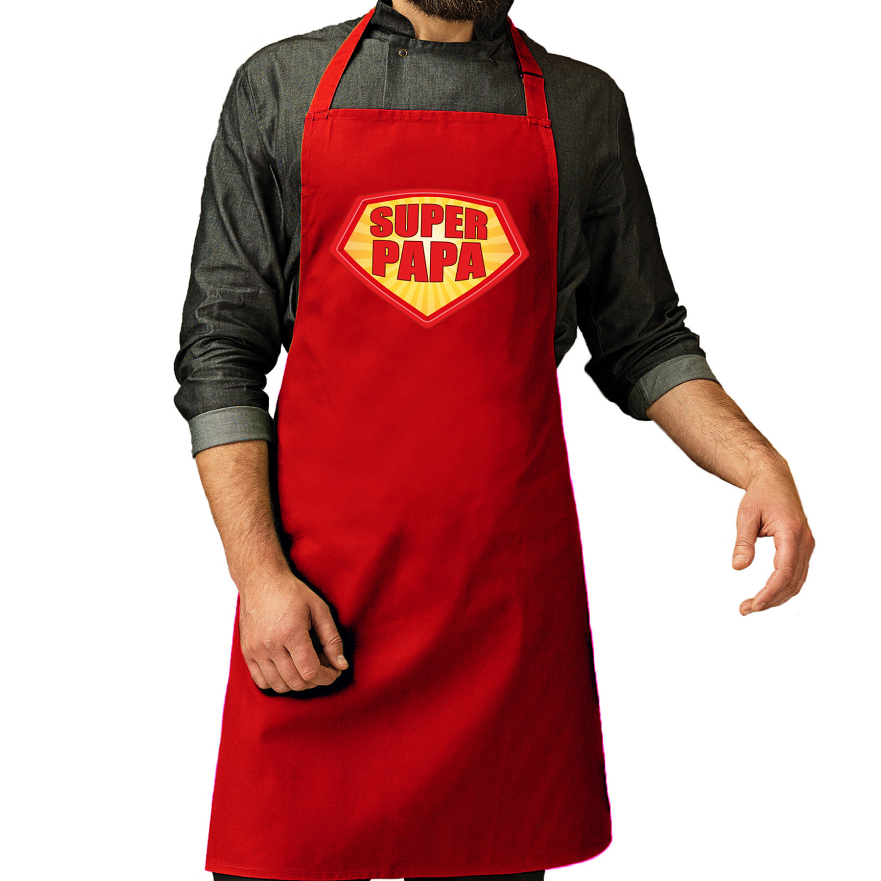 Super papa barbeque schort-keukenschort rood voor heren