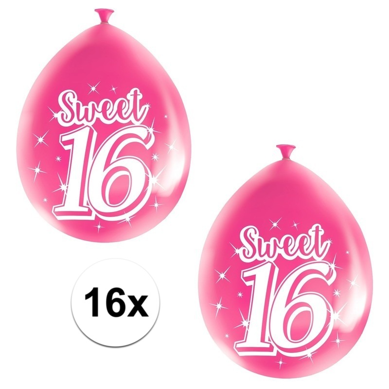 Sweet 16 verjaardag thema ballonnen 16 stuks