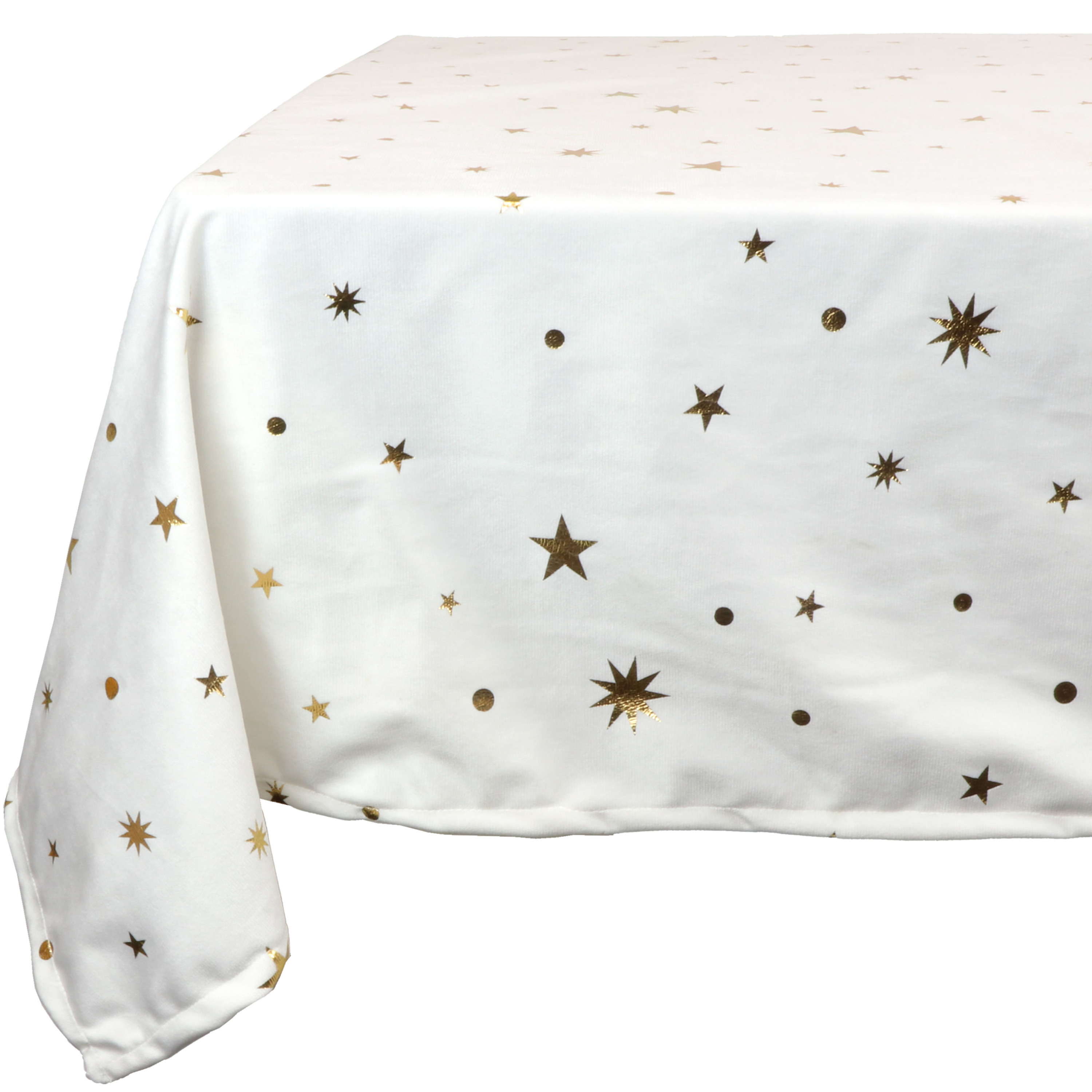 Tafelkleed kerst thema ivoor wit met gouden sterren polyester 250 x 150 cm