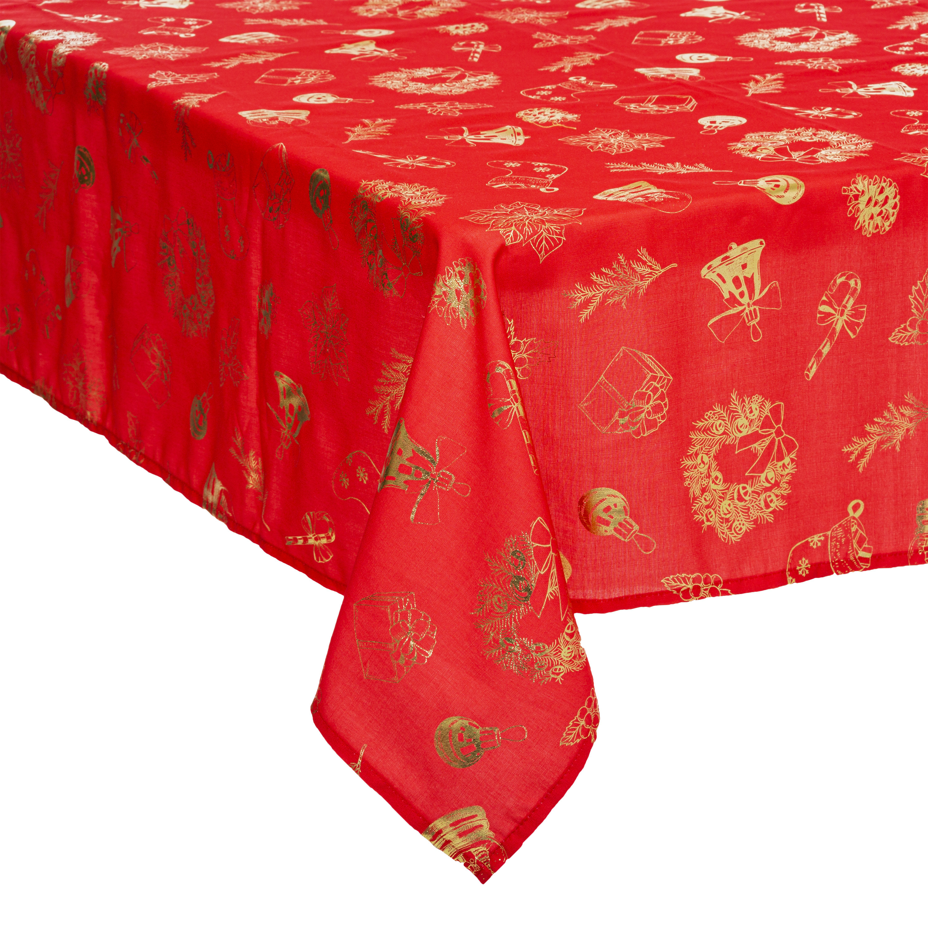 Tafelkleed Kerst thema rood-goud polyester 360 x 140 cm