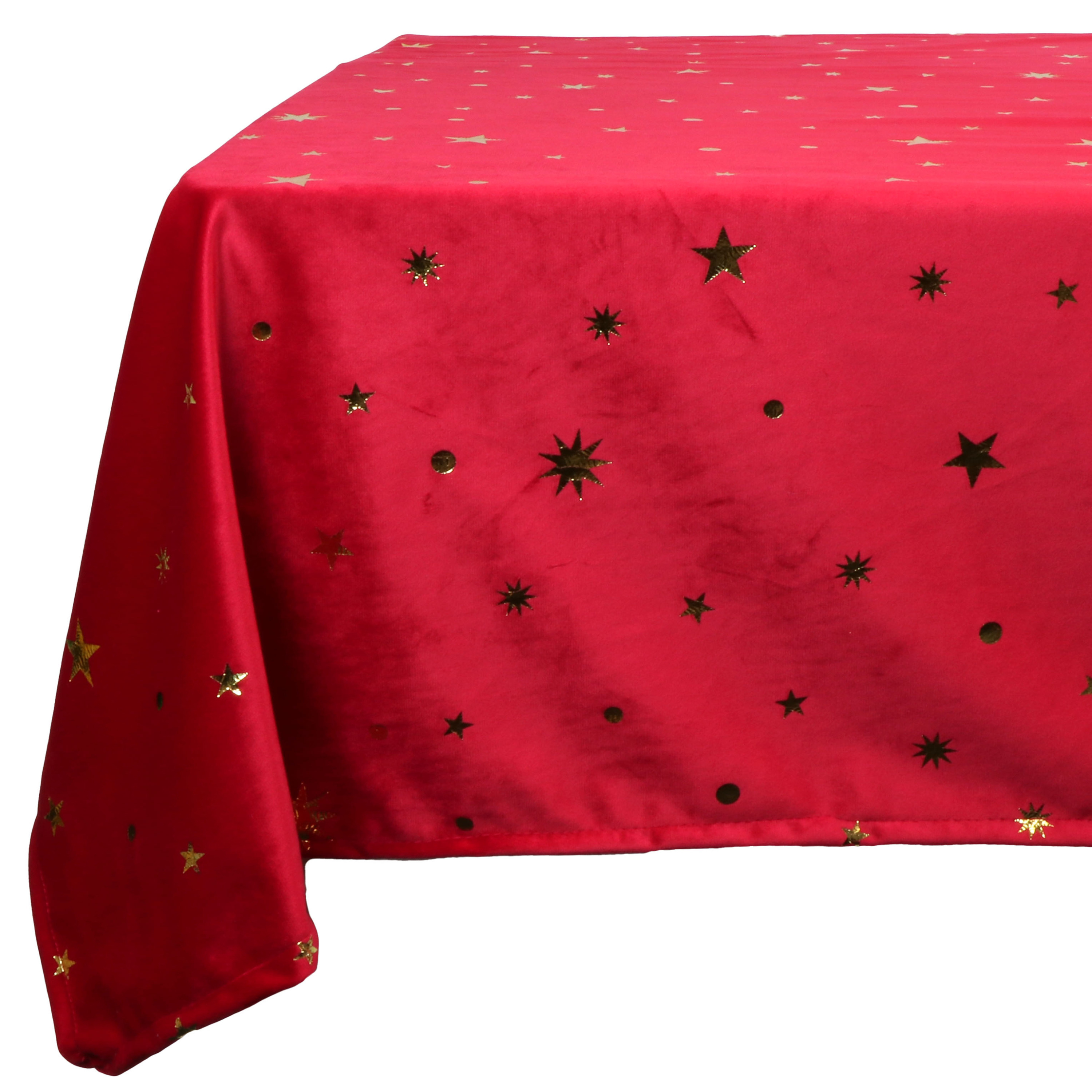 Tafelkleed kerst thema rood met gouden sterren polyester 250 x 150 cm