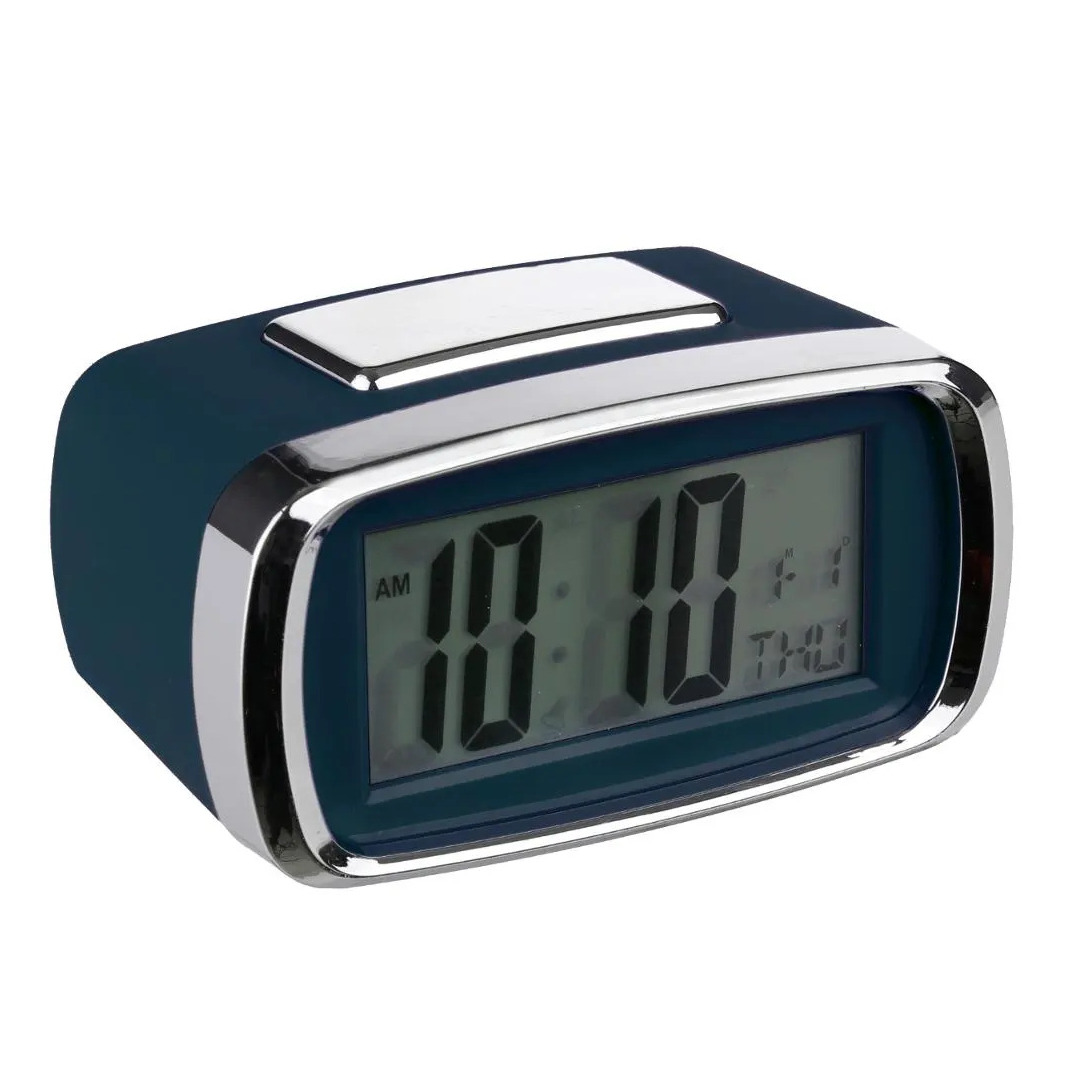 Tafelklok-wekker-alarmklok Snooze blauw-zilver kunststof 10 x 6 cm Digitaal