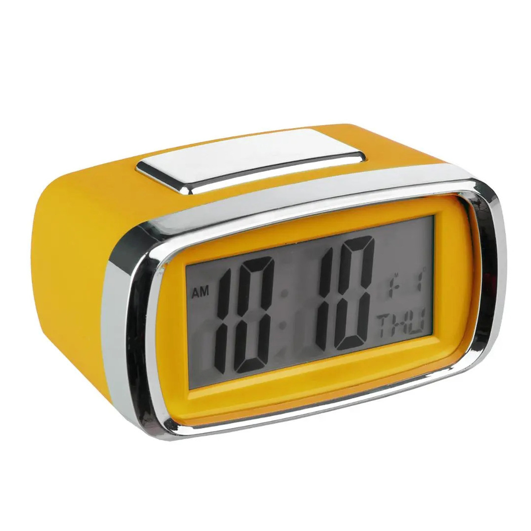 Tafelklok-wekker-alarmklok Snooze geel-zilver kunststof 10 x 6 cm Digitaal