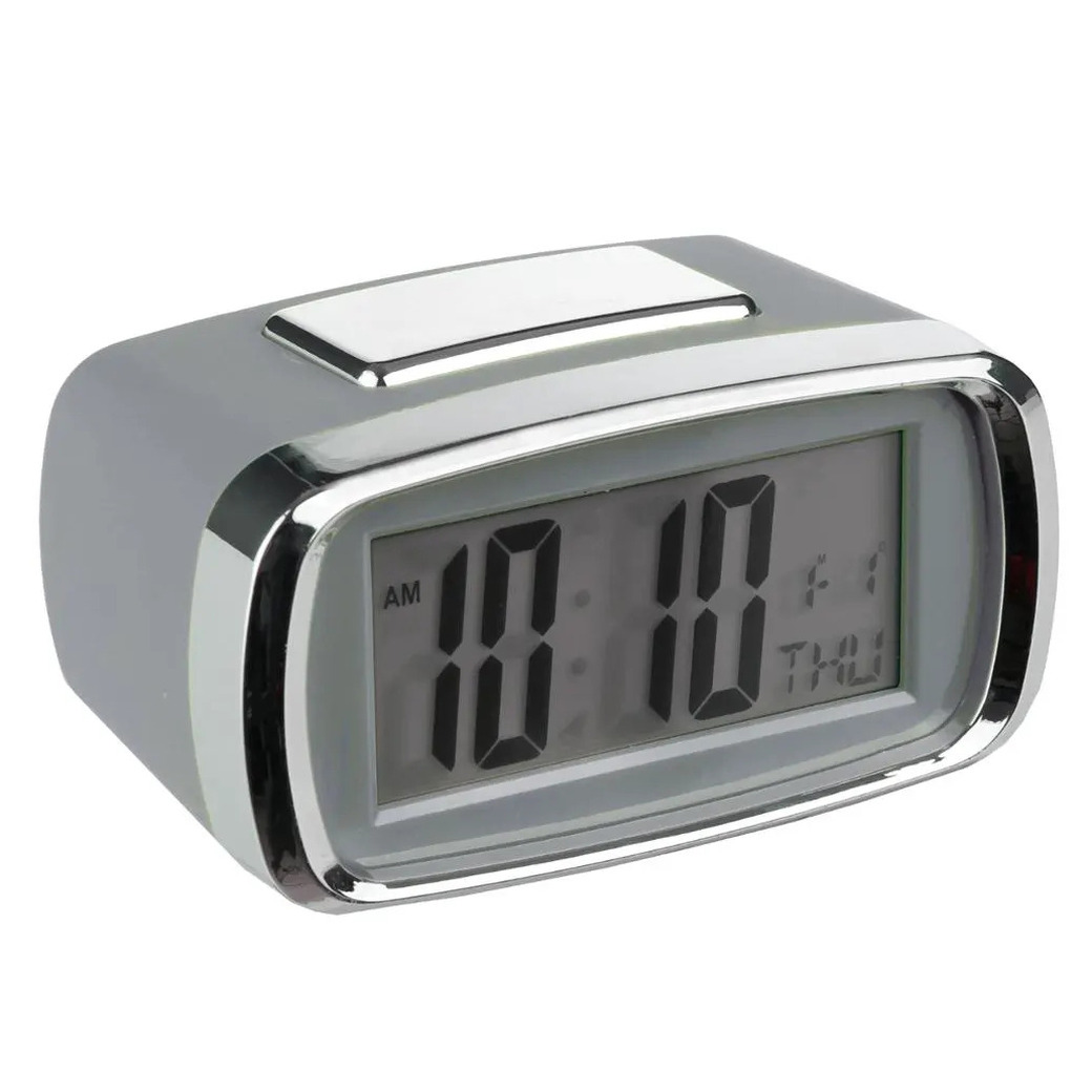Tafelklok-wekker-alarmklok Snooze grijs-zilver kunststof 10 x 6 cm Digitaal