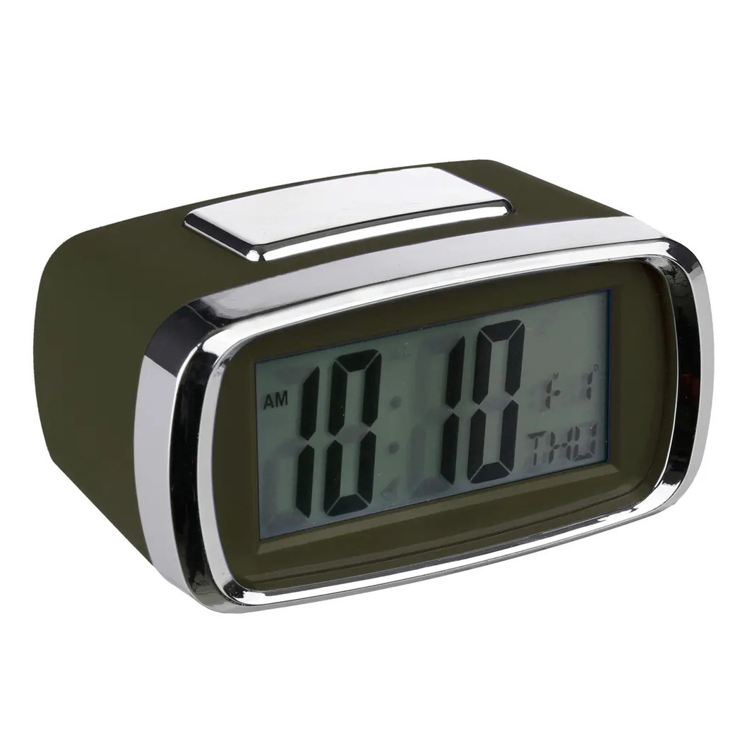 Tafelklok-wekker-alarmklok Snooze groen-zilver kunststof 10 x 6 cm Digitaal