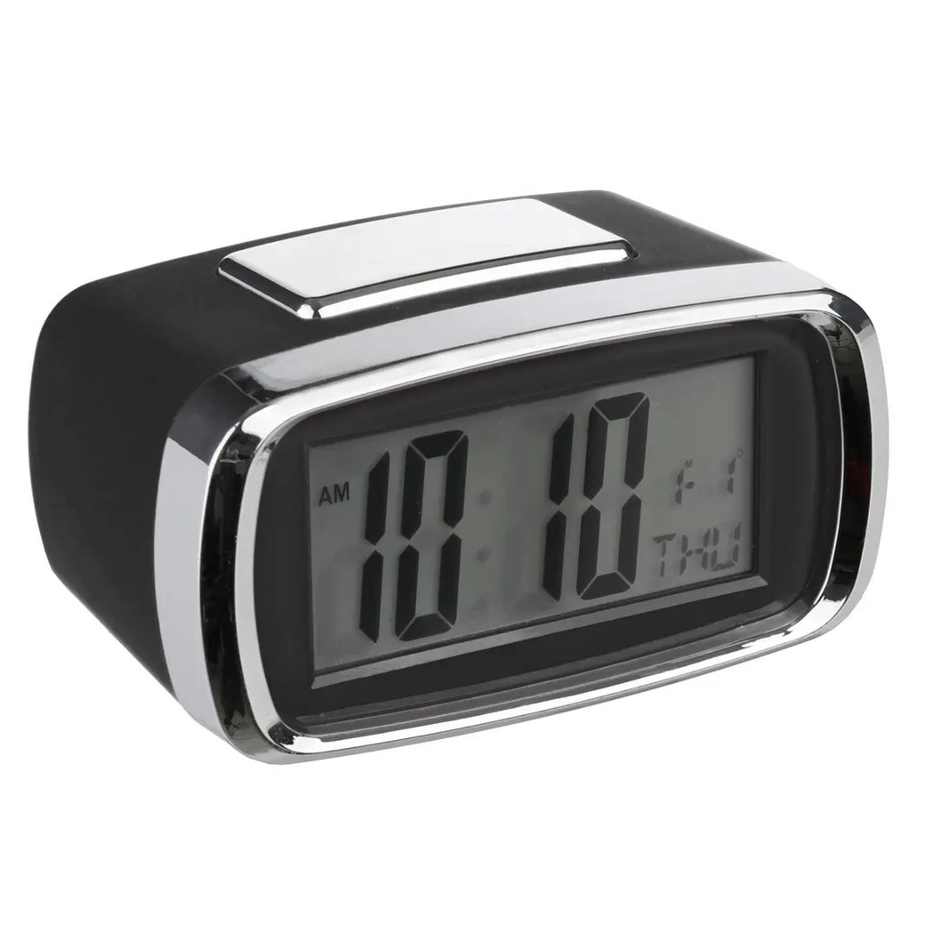 Tafelklok-wekker-alarmklok Snooze zwart-zilver kunststof 10 x 6 cm Digitaal