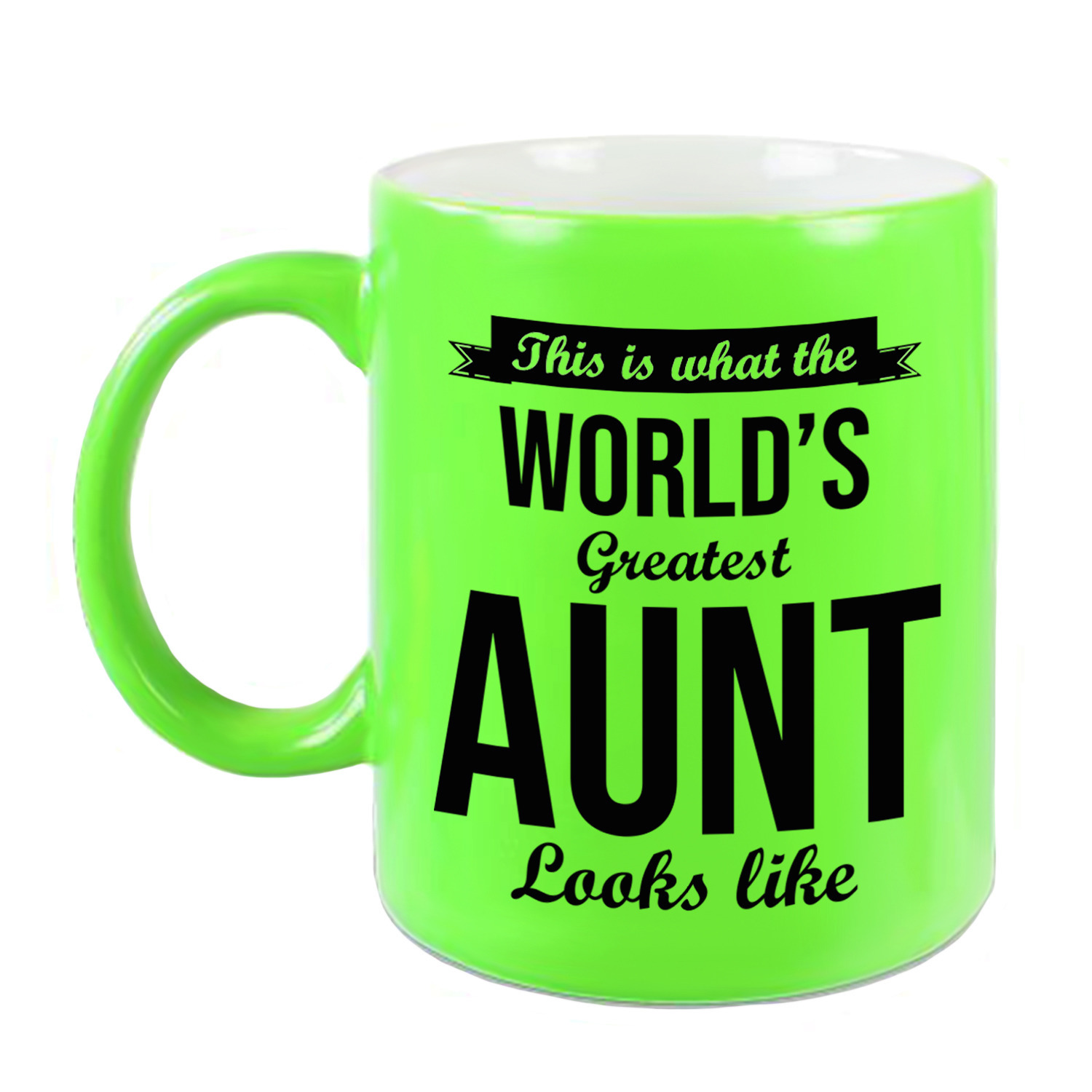 Tante cadeau mok-beker neon groen This is what the Worlds Greatest Aunt looks like