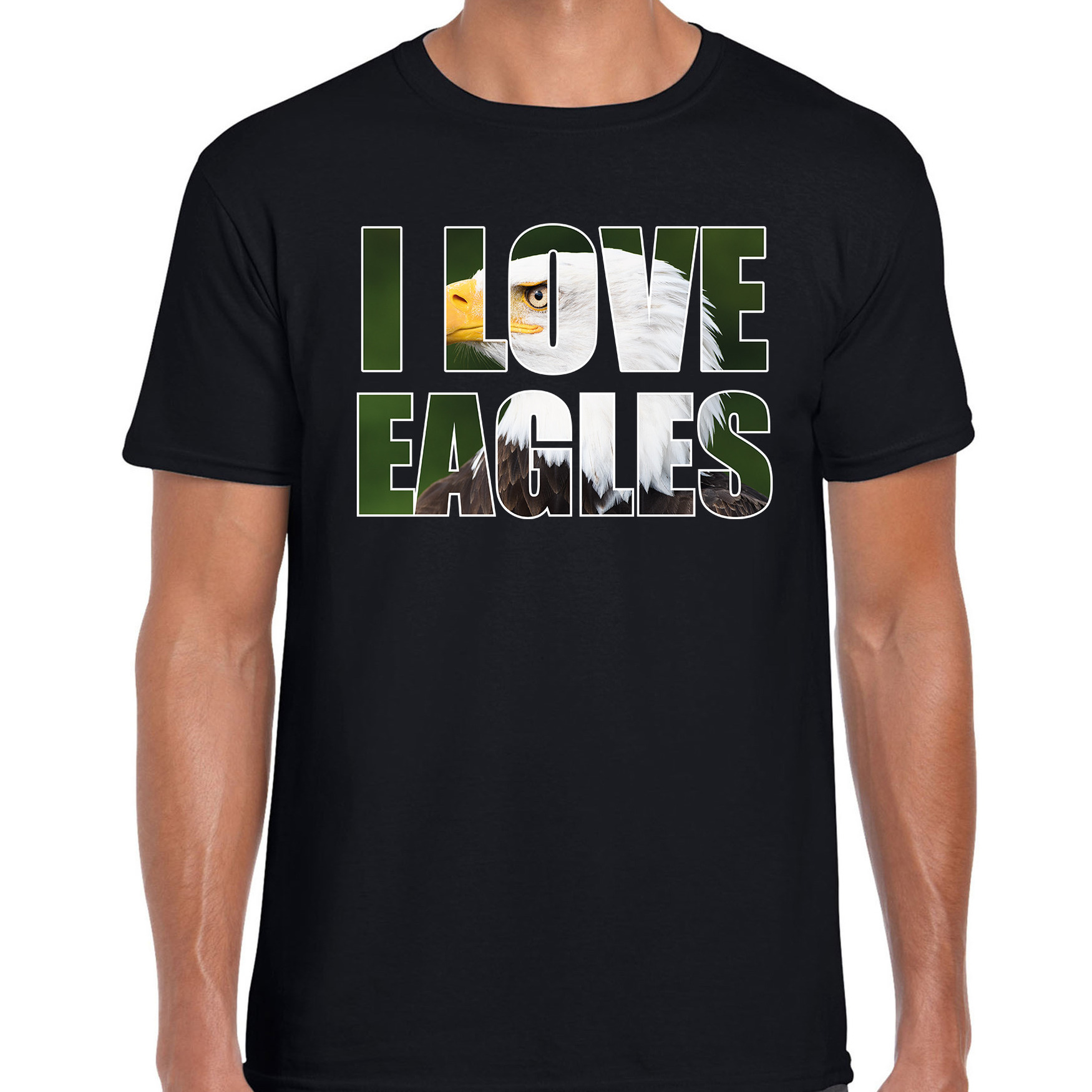 Tekst t-shirt I love eagles met dieren foto van een arend vogels zwart voor heren