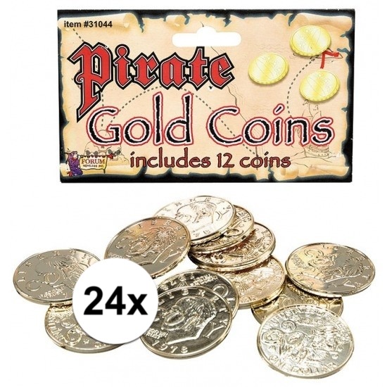 Themafeest piraten gouden munten 24 stuks