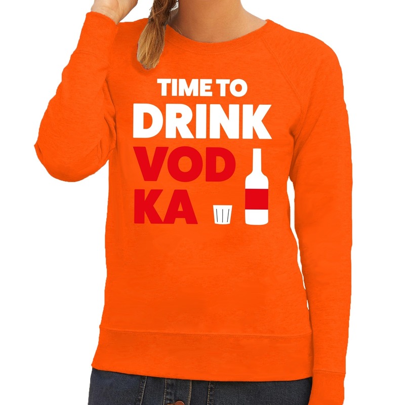 Time to drink Vodka tekst sweater oranje voor dames