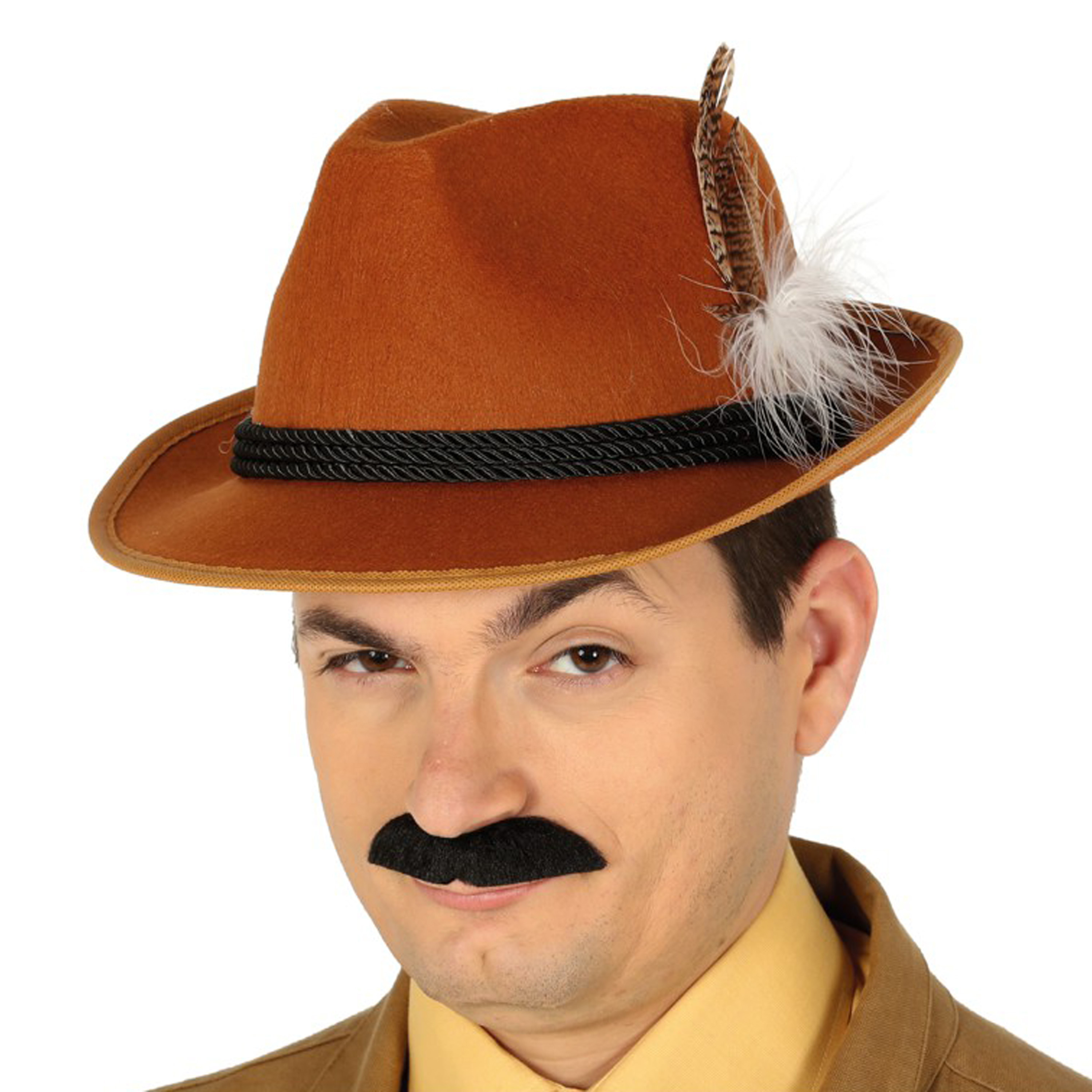 Tiroler-oktoberfest hoedje voor heren verkleed accessoires bruin met veer