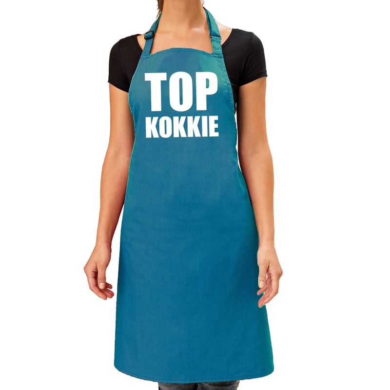 Top kokkie barbeque schort-keukenschort turquoise blauw dames