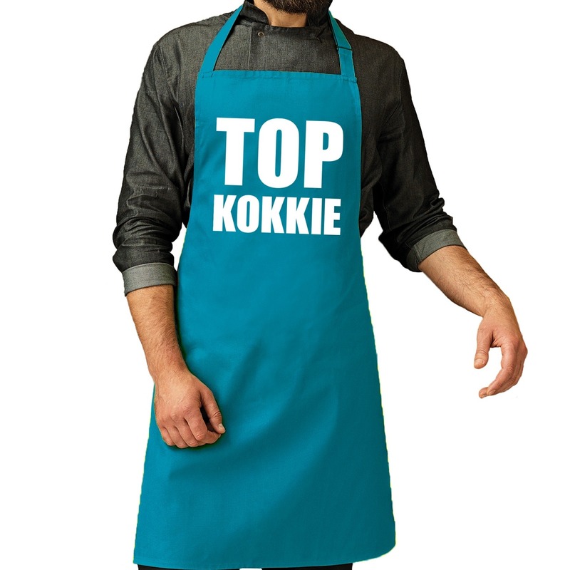 Top kokkie barbeque schort-keukenschort turquoise blauw heren