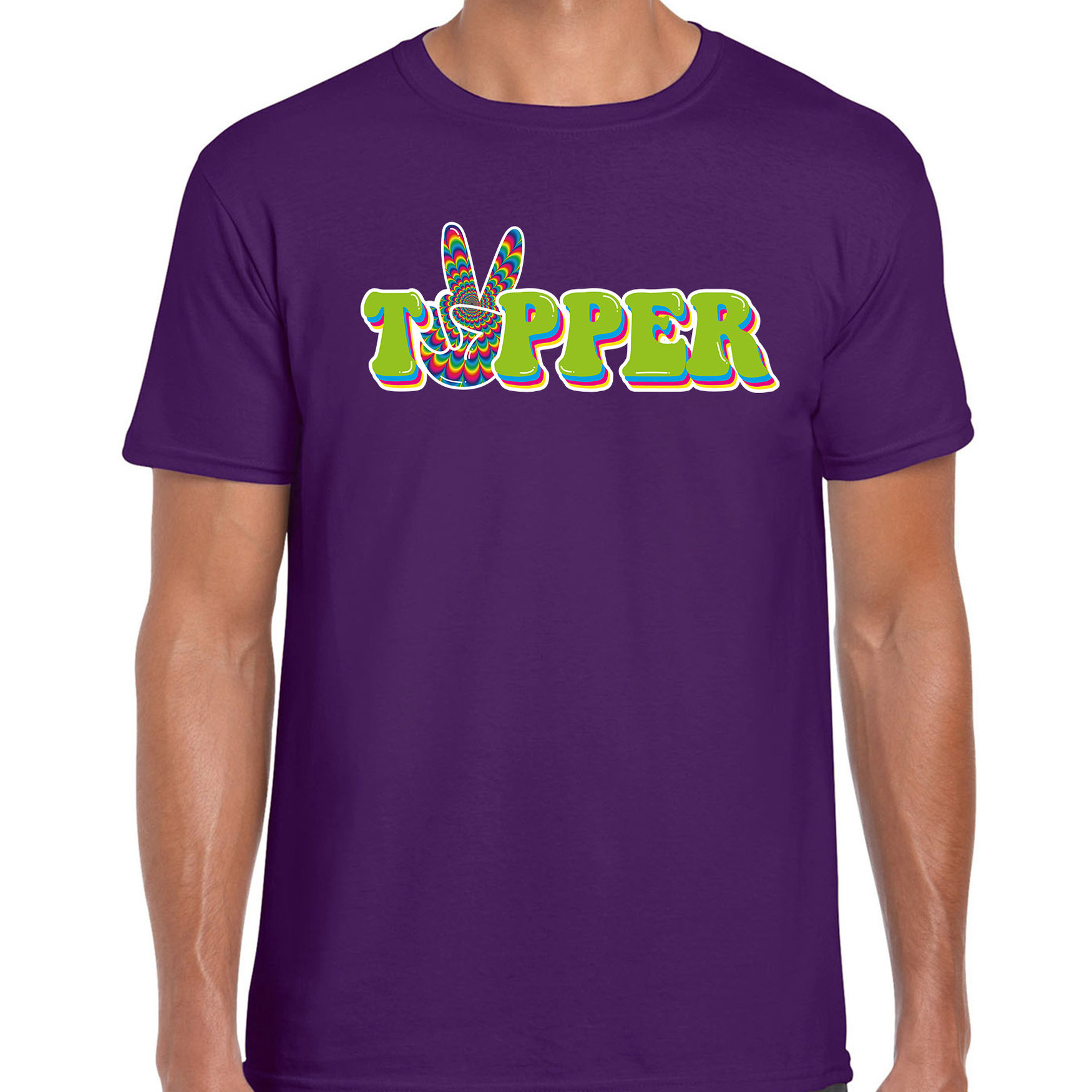 Toppers Jaren 60 Flower Power Topper verkleed shirt paars met psychedelische peace teken heren
