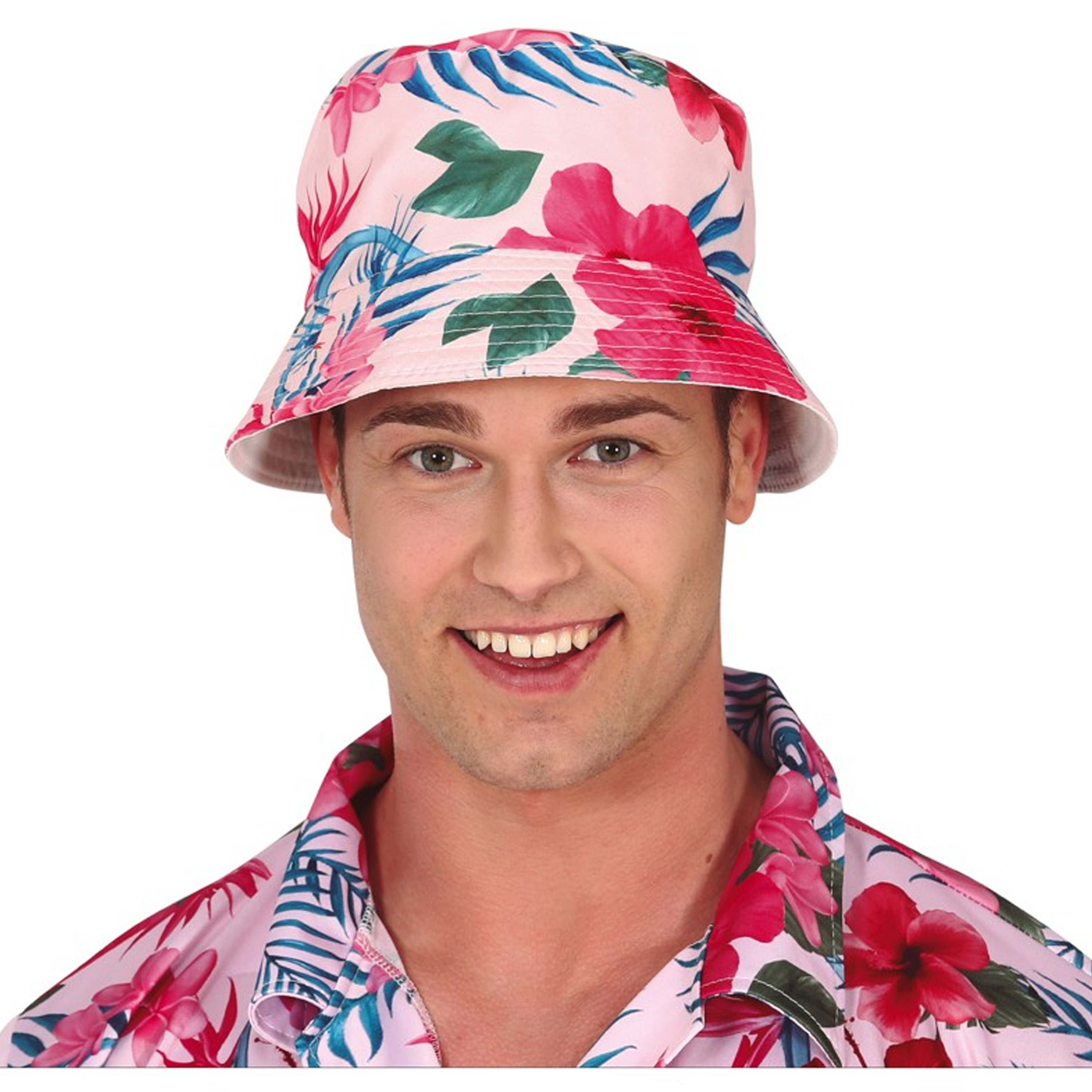 Toppers Verkleed hoedje voor Tropical Hawaii party Roze flamingo print volwassenen Carnaval