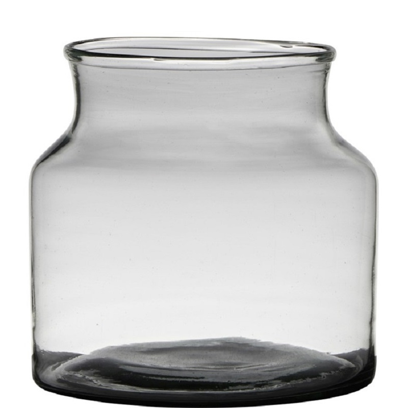 Transparante-grijze stijlvolle vaas-vazen van gerecycled glas 22 x 18 cm