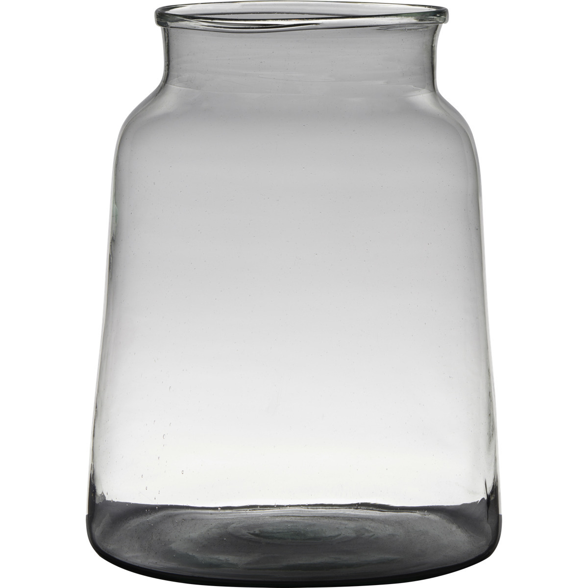Transparante-grijze stijlvolle vaas-vazen van gerecycled glas 30 x 23 cm