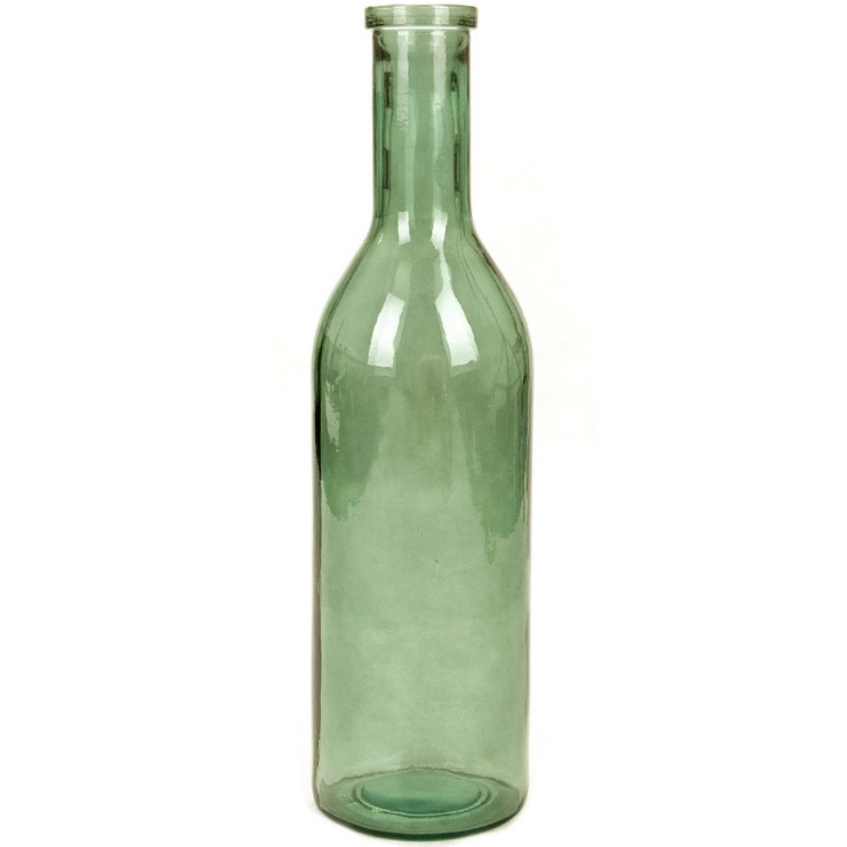 Transparante-groene fles vaas-vazen van eco glas 18 x 75 cm