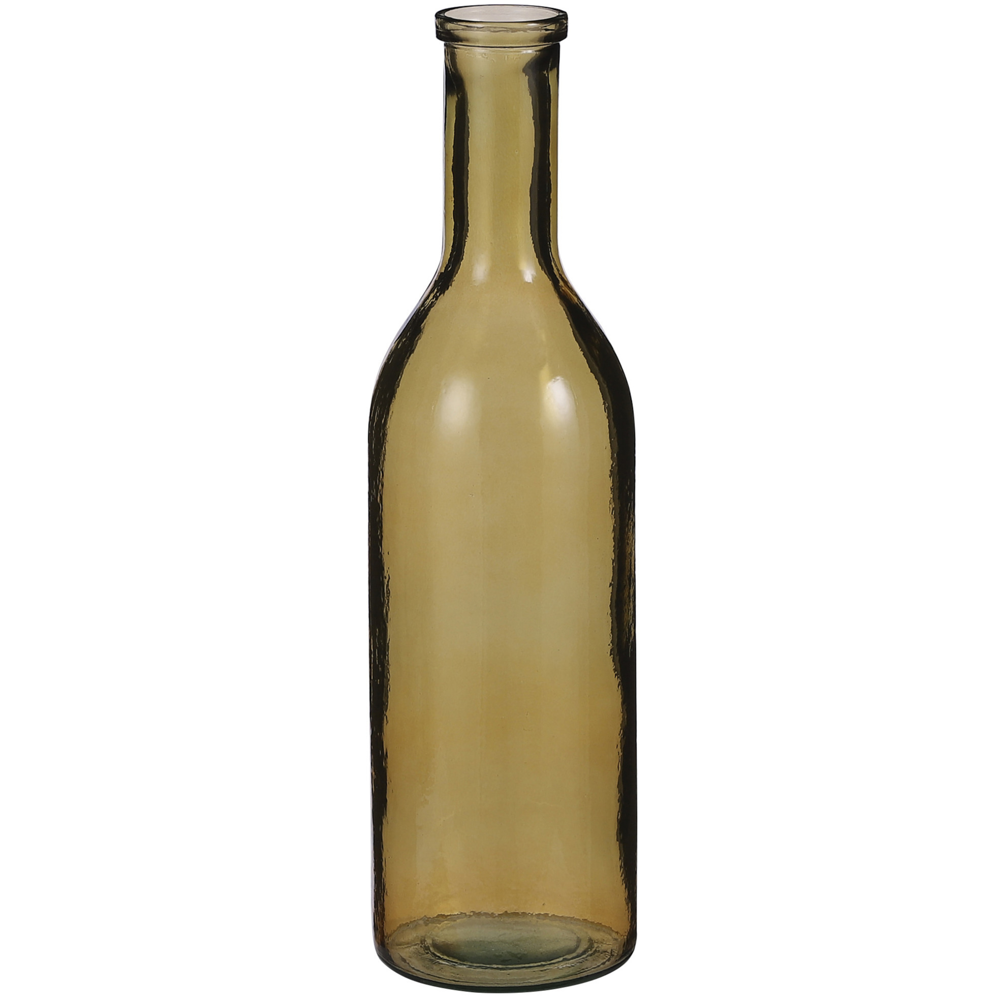 Transparante-okergele fles vaas-vazen van eco glas 15 x 50 cm
