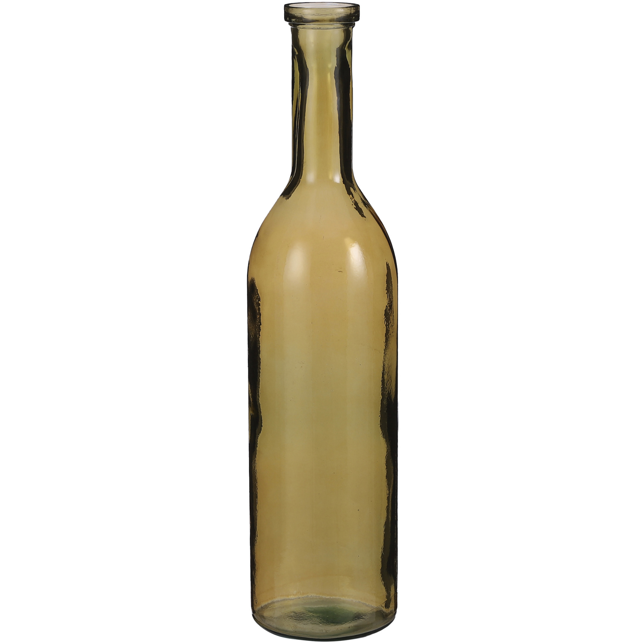 Transparante-okergele fles vaas-vazen van eco glas 18 x 75 cm