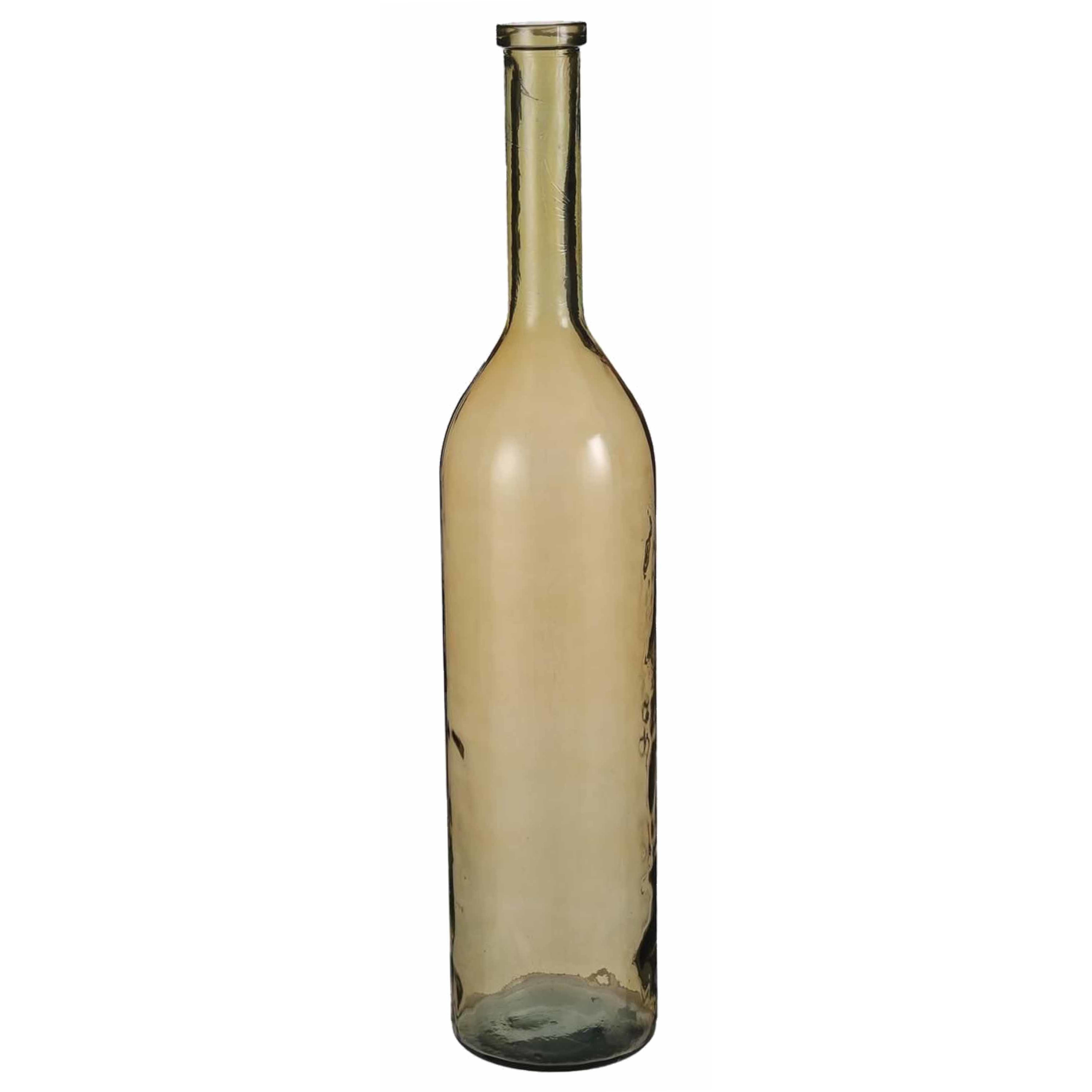 Transparante-okergele grote fles vaas-vazen van eco glas 21 x 100 cm