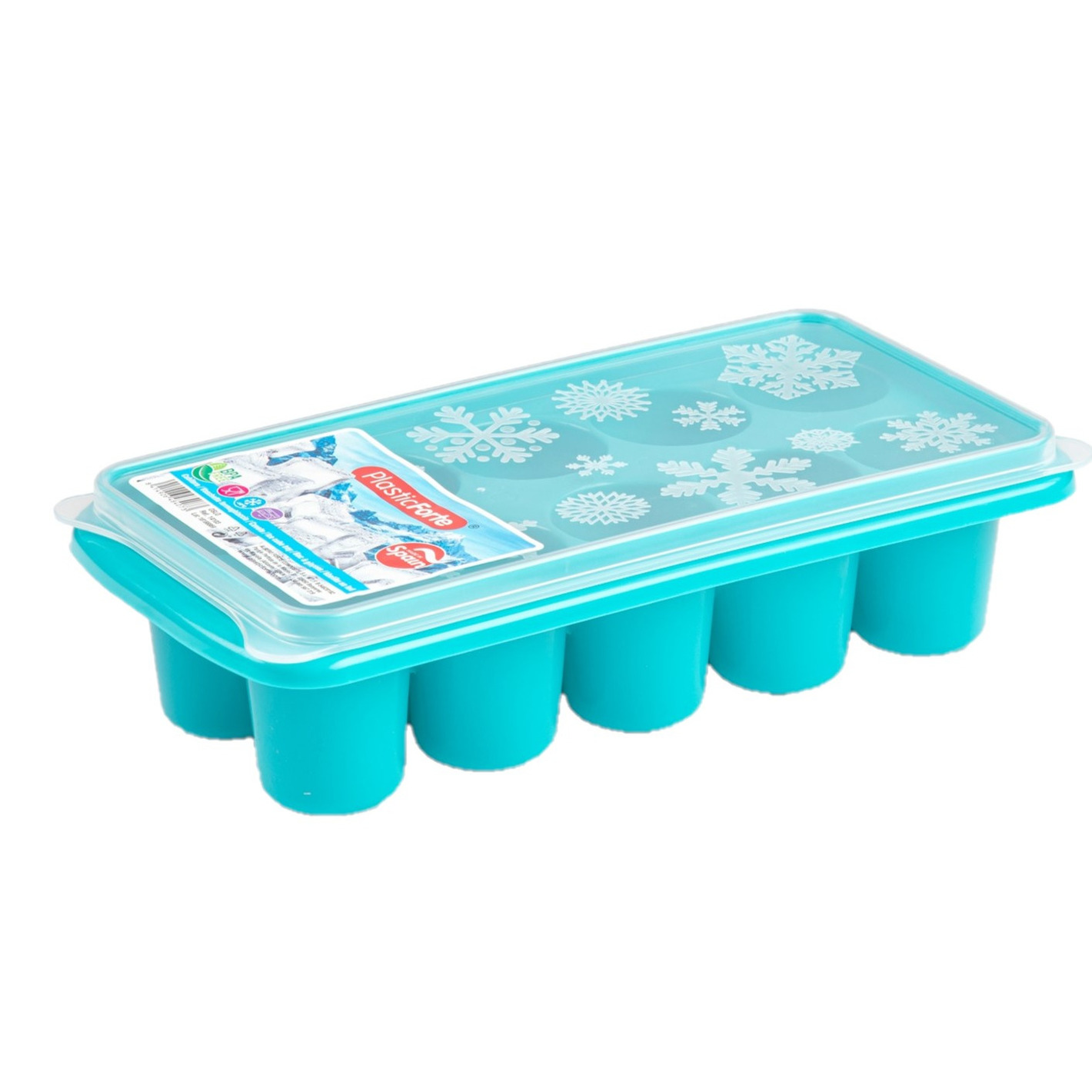 Tray met dikke ronde blokken ijsblokjes-ijsklontjes vormpjes 10 vakjes kunststof blauw