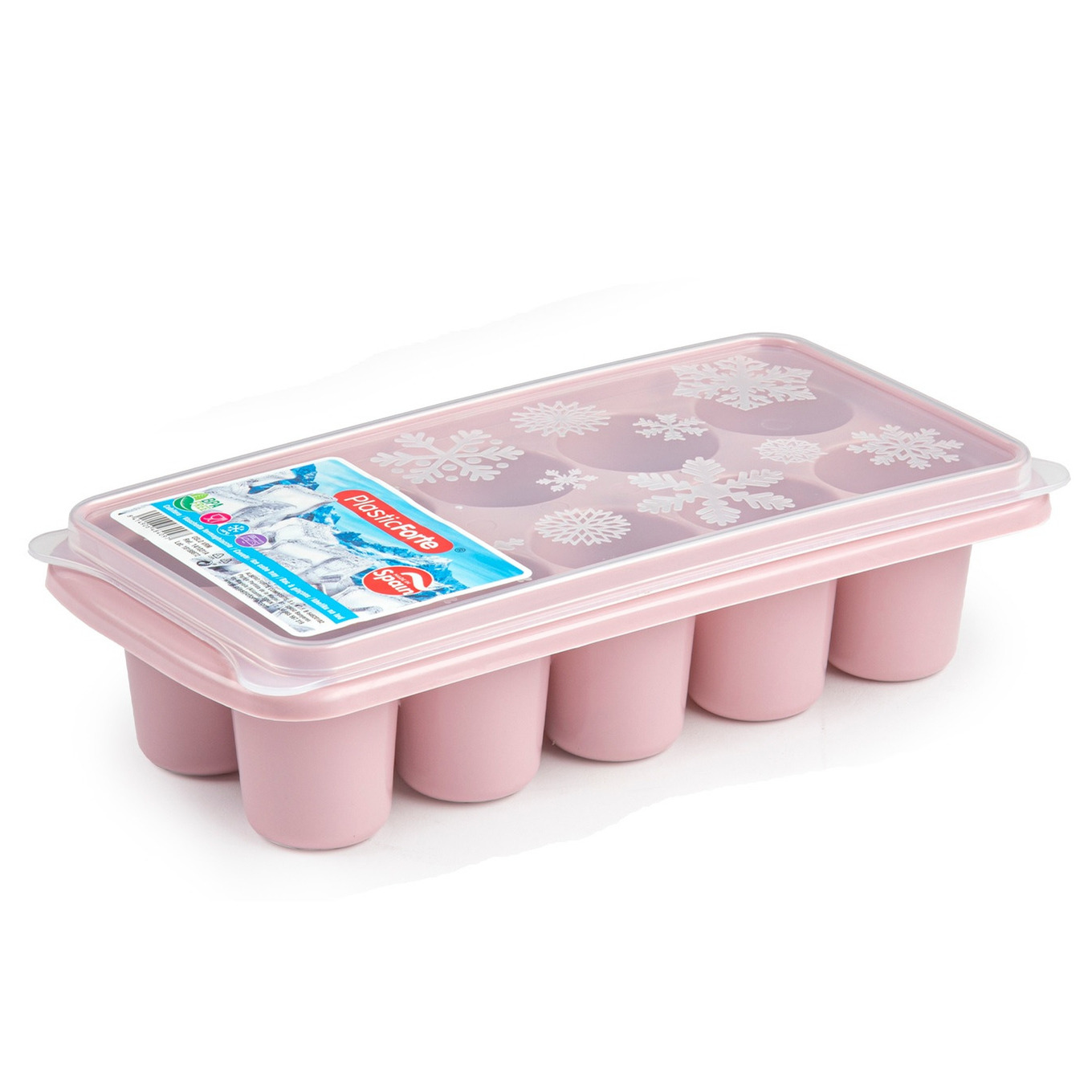 Tray met dikke ronde blokken ijsblokjes-ijsklontjes vormpjes 10 vakjes kunststof oud roze