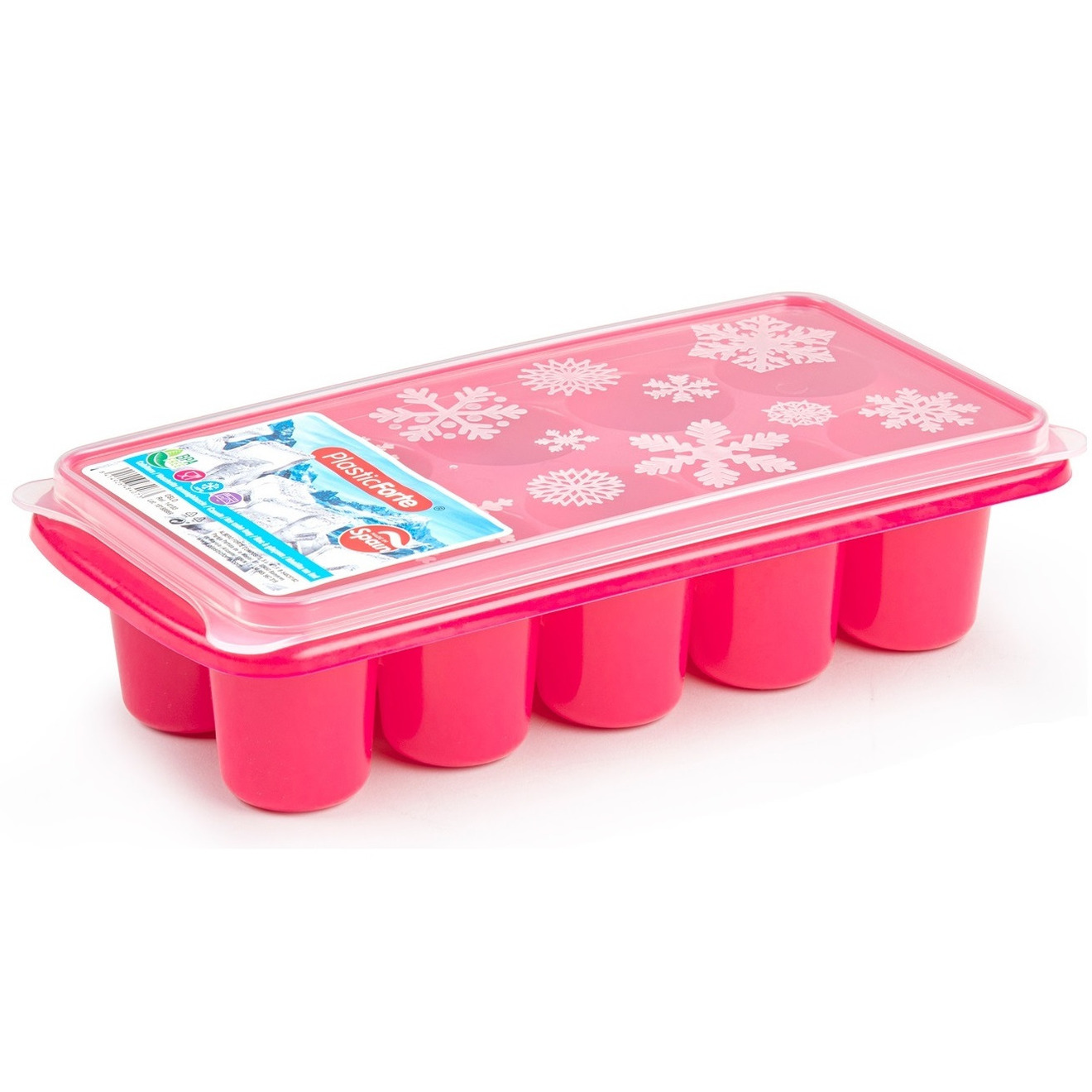 Tray met dikke ronde blokken ijsblokjes-ijsklontjes vormpjes 10 vakjes kunststof roze