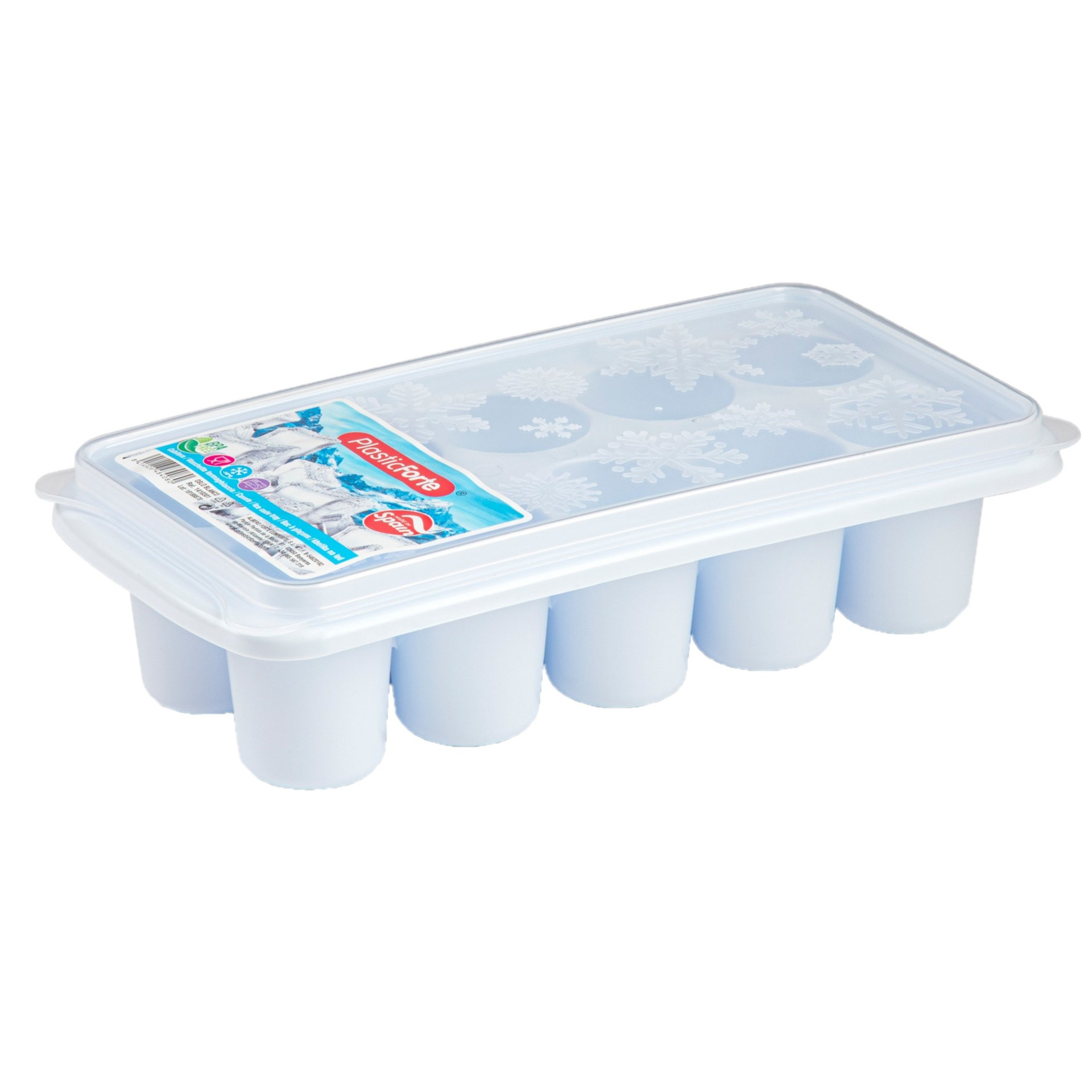 Tray met dikke ronde blokken ijsblokjes-ijsklontjes vormpjes 10 vakjes kunststof wit