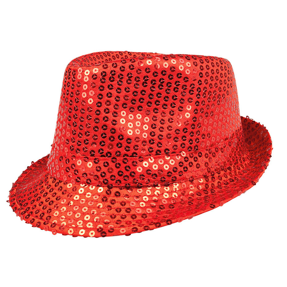 Trilby hoed met pailletten rood glitter