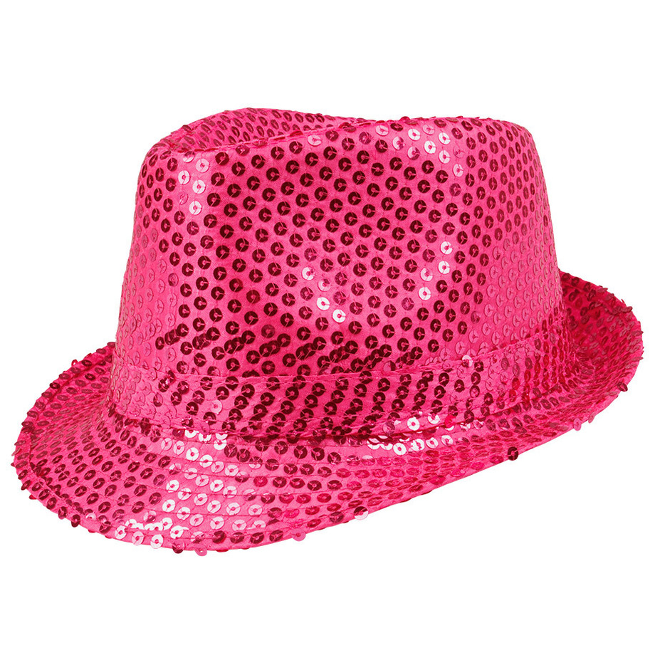 Trilby hoed met pailletten roze glitter