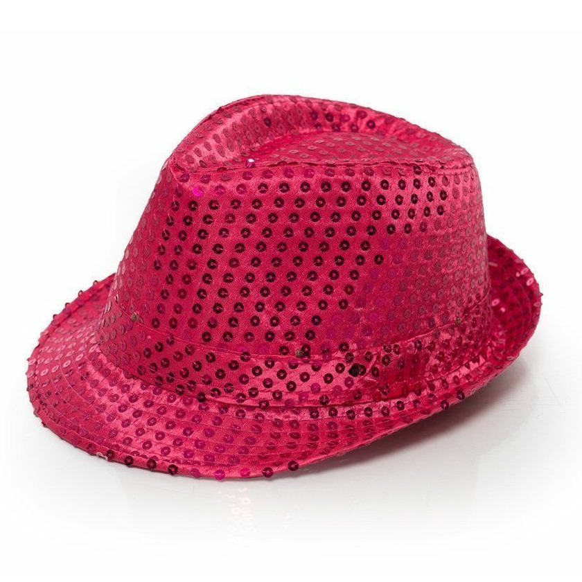 Trilby hoed met pailletten roze glitter