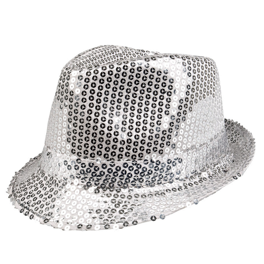 Trilby hoed met pailletten zilver glitter