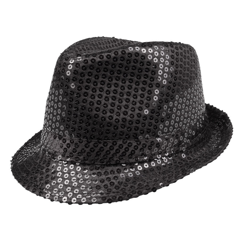 Trilby hoed met pailletten zwart glitter