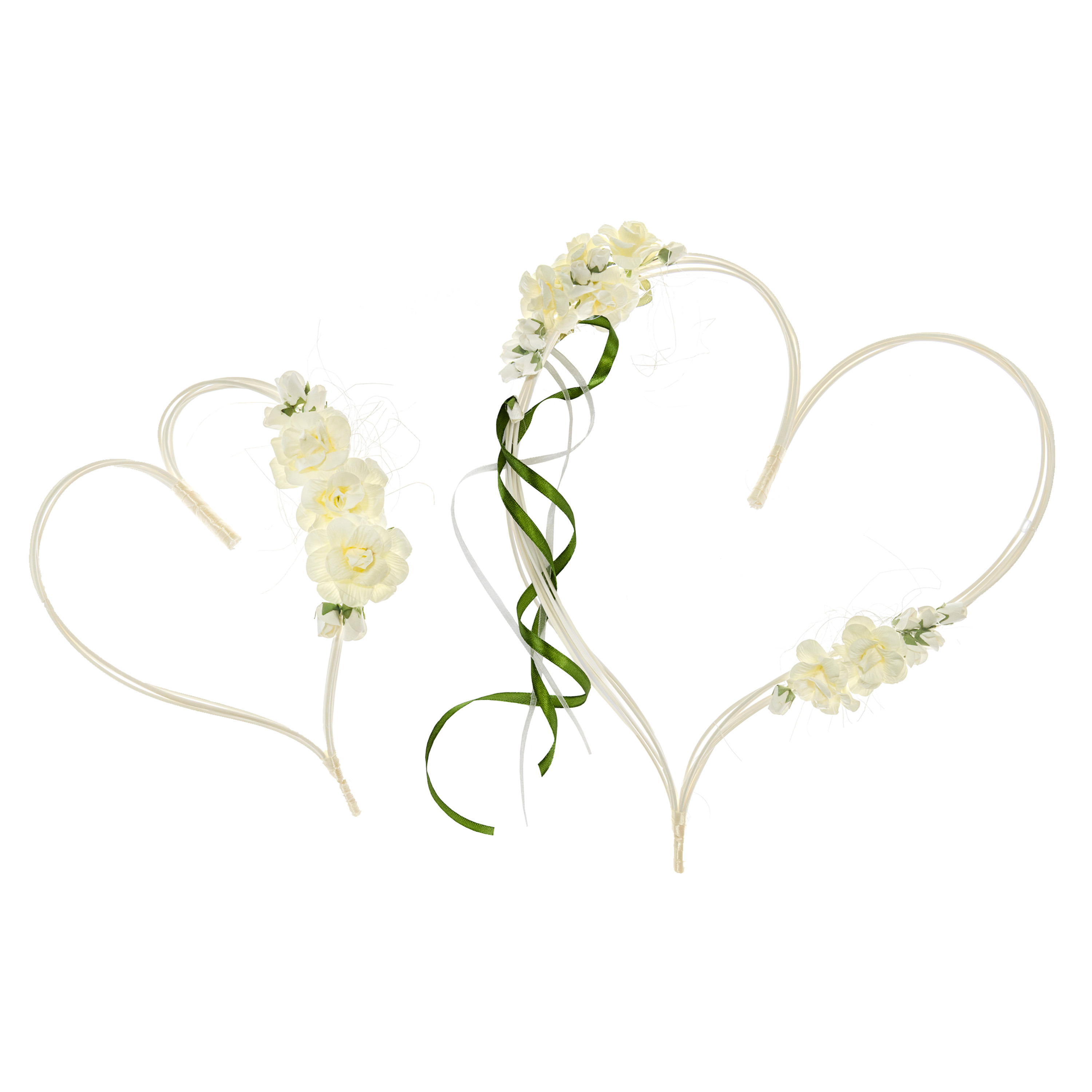 Trouwauto decoratie bloemen harten Bruiloft creme wit 2x 19-30 cm